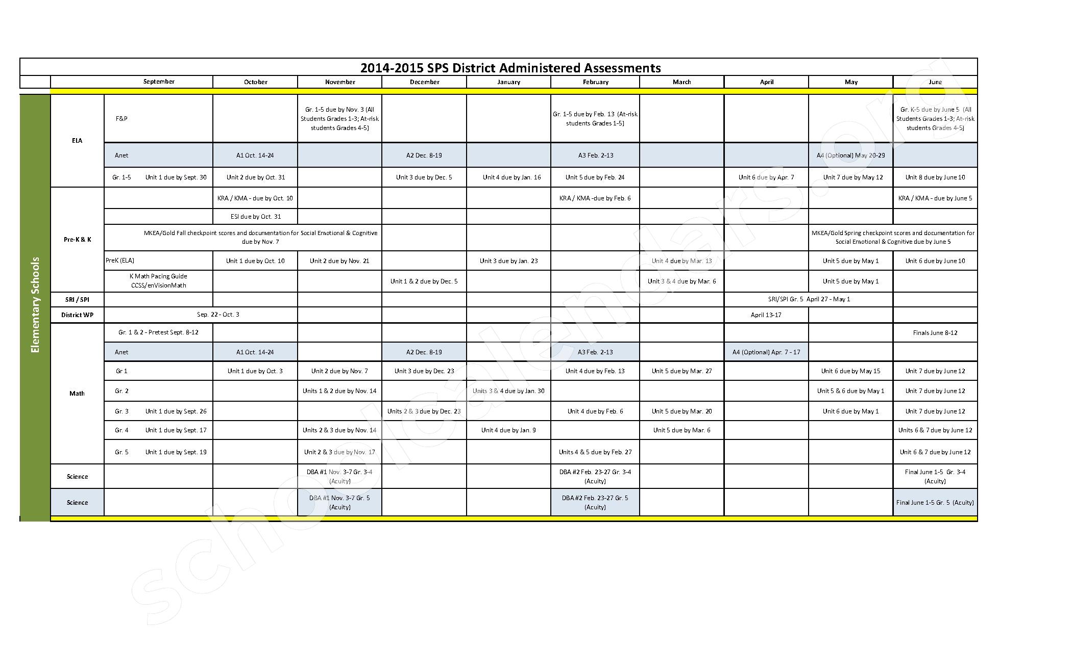2014 2015 Assessment Calendar Frederick Harris Springfield MA
