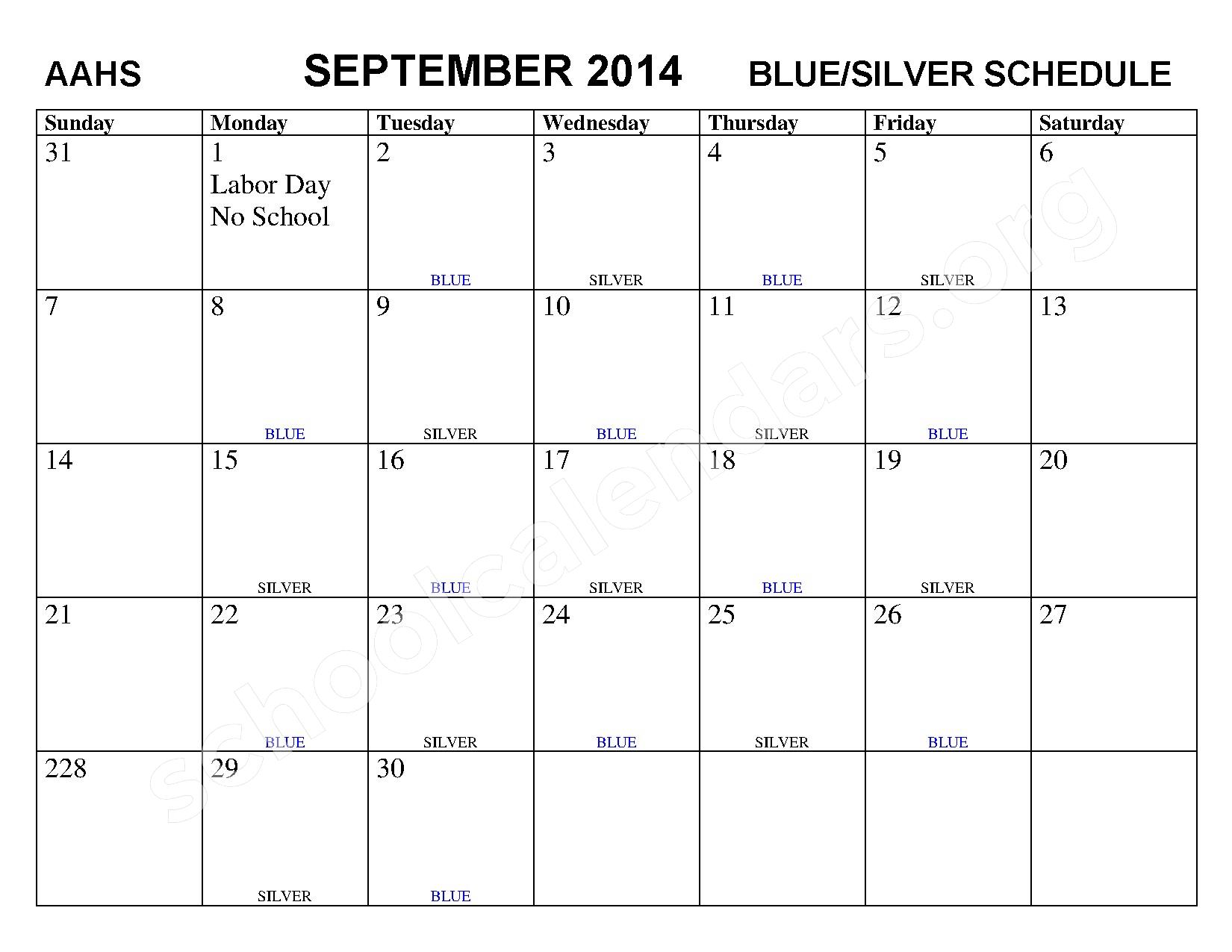 2014 2015 Blue Silver Schedule Calendar Academy School District 20