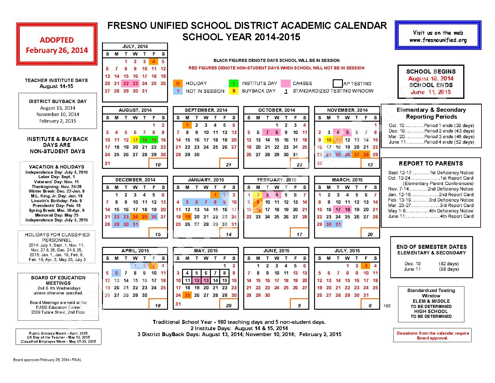 Fresno Unified Calendar 2025-2025