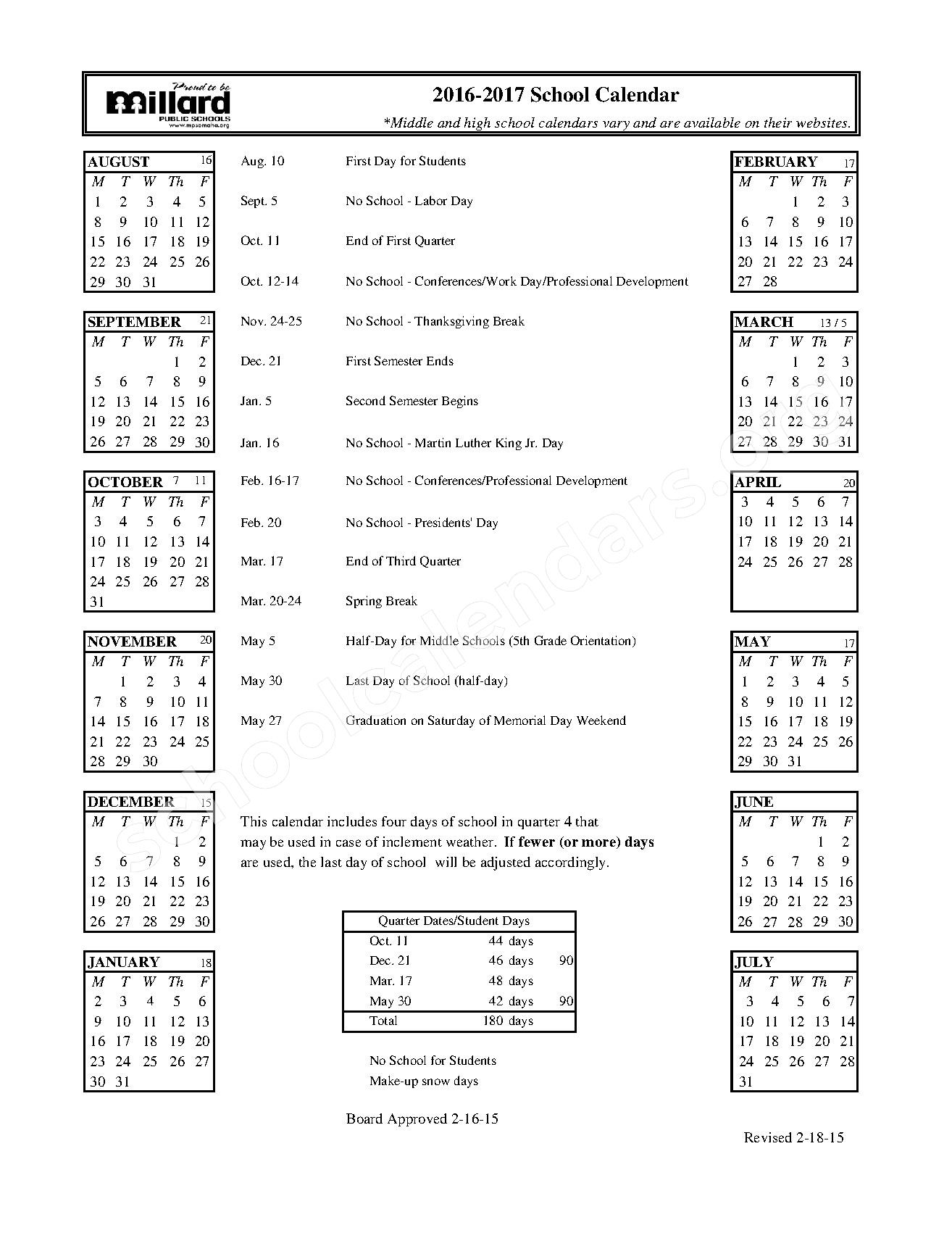 Millard West High School Calendars – Omaha, NE Millard West High School Calendars – Omaha, NE