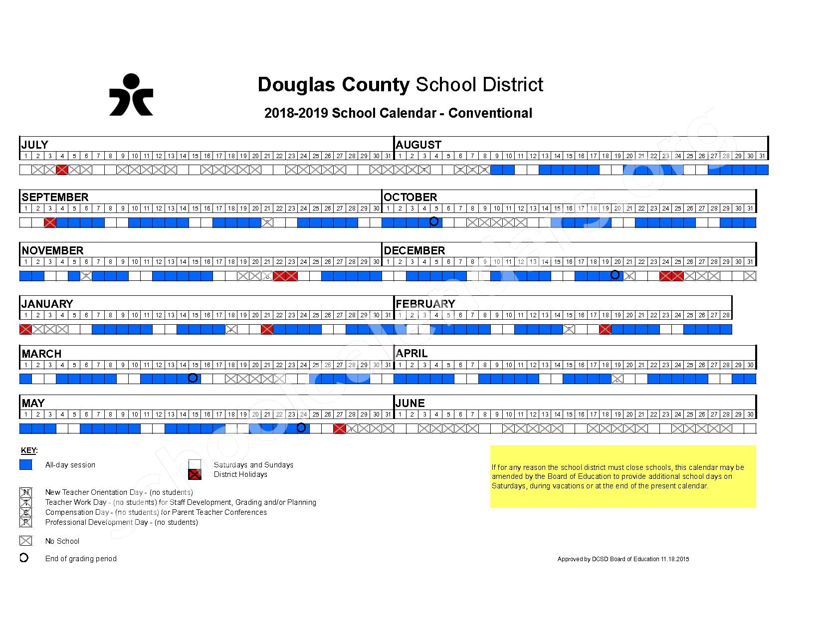 2018 2019 Conventional Calendar Douglas County School District Castle Rock CO