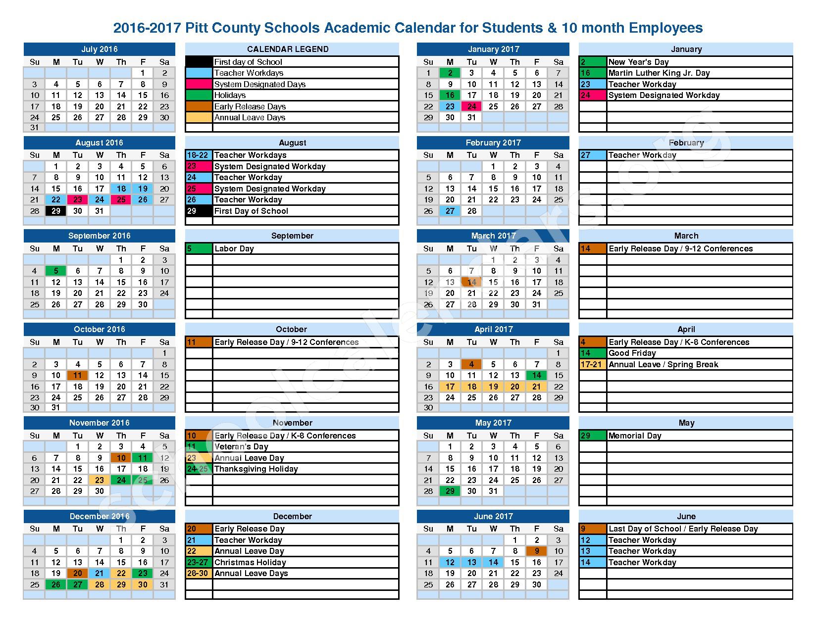 2016 17 School Calendar Pitt County Schools Greenville NC 2016 17 School Calendar Pitt County Schools Greenville NC