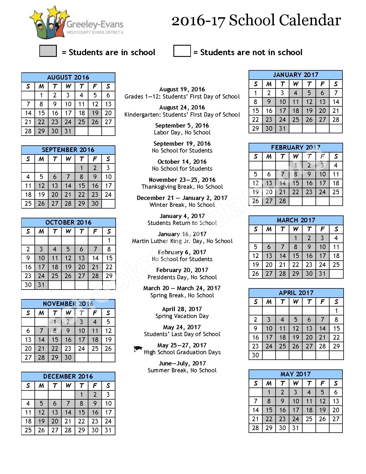 2016 2017 District Calendar Greeley Evans School District 6 2016 2017 District Calendar Greeley Evans School District 6