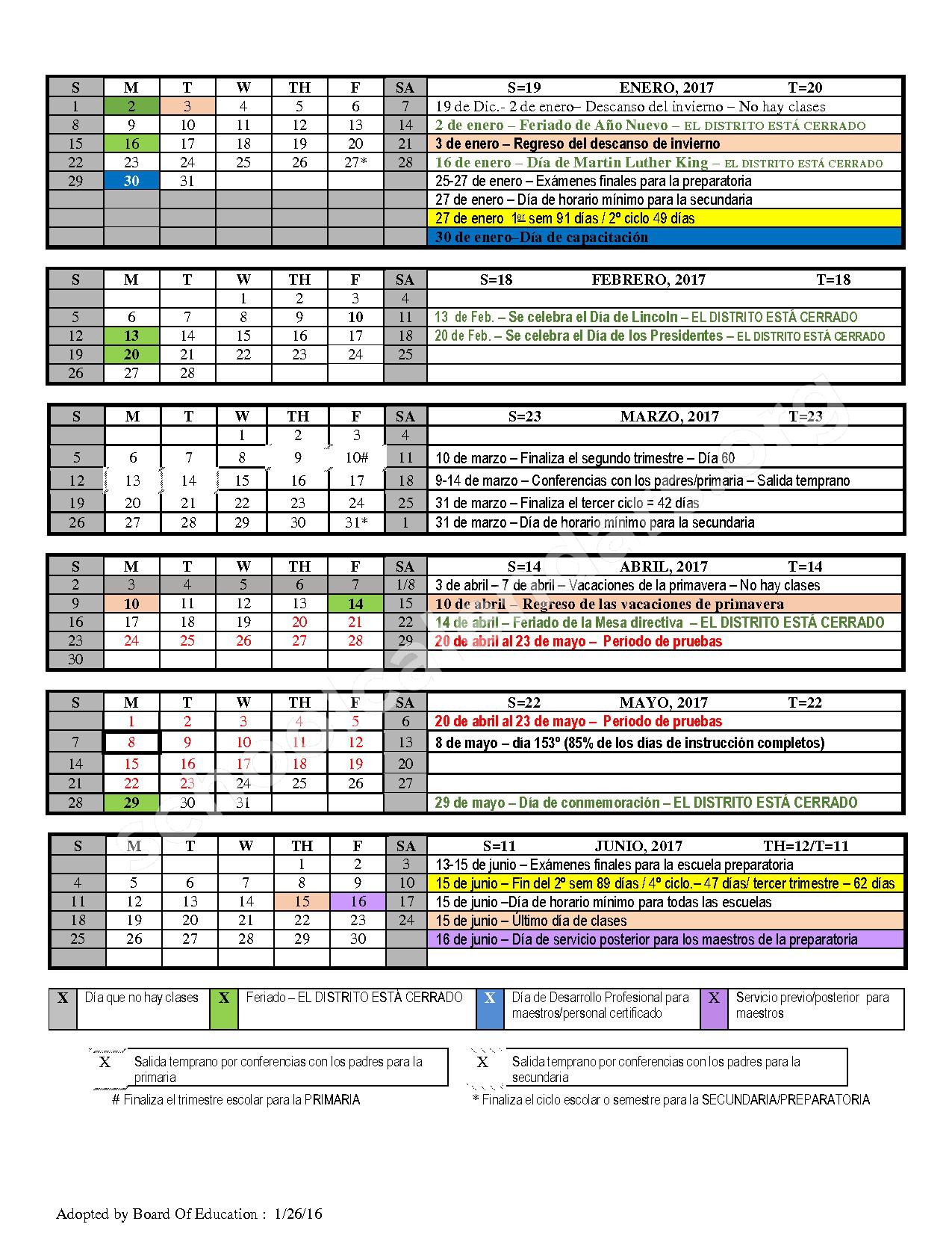 2016 - 2017 Calendario Escolar – Foothill Technology High School – page 2