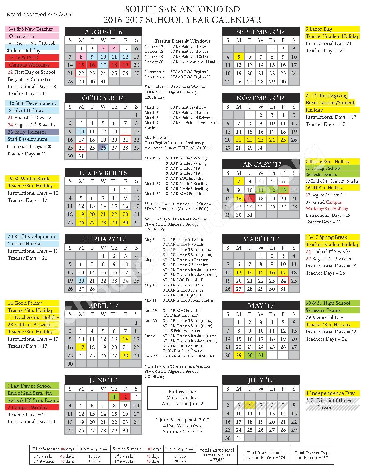 2016 2017 District Calendar South San Antonio Independent School 2016 2017 District Calendar South San Antonio Independent School