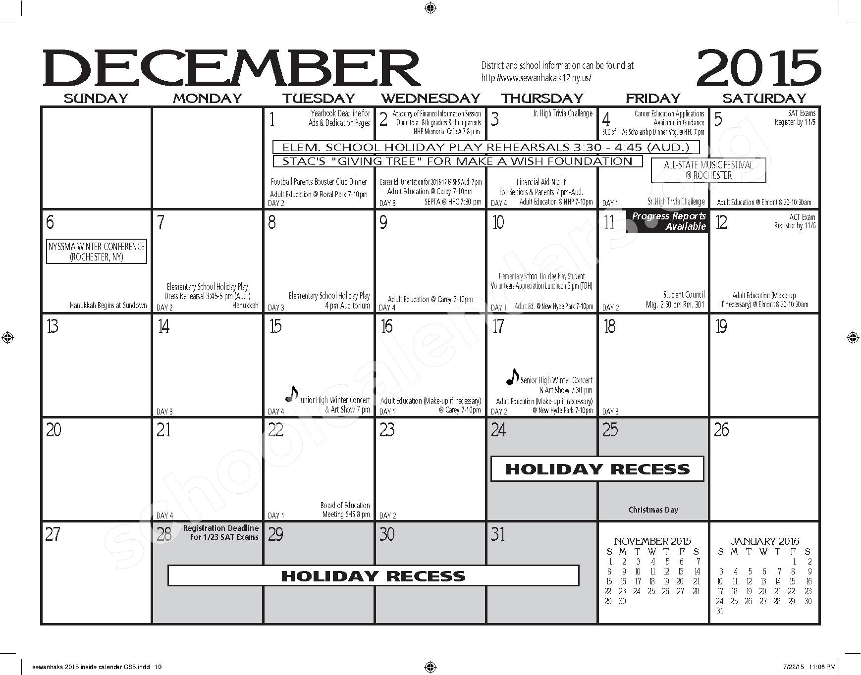2015 2016 Sewanhaka HS Calendar Calendar Detail