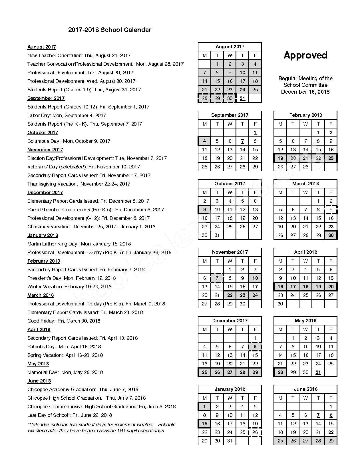 Chicopee Public Schools Calendars – Chicopee, MA