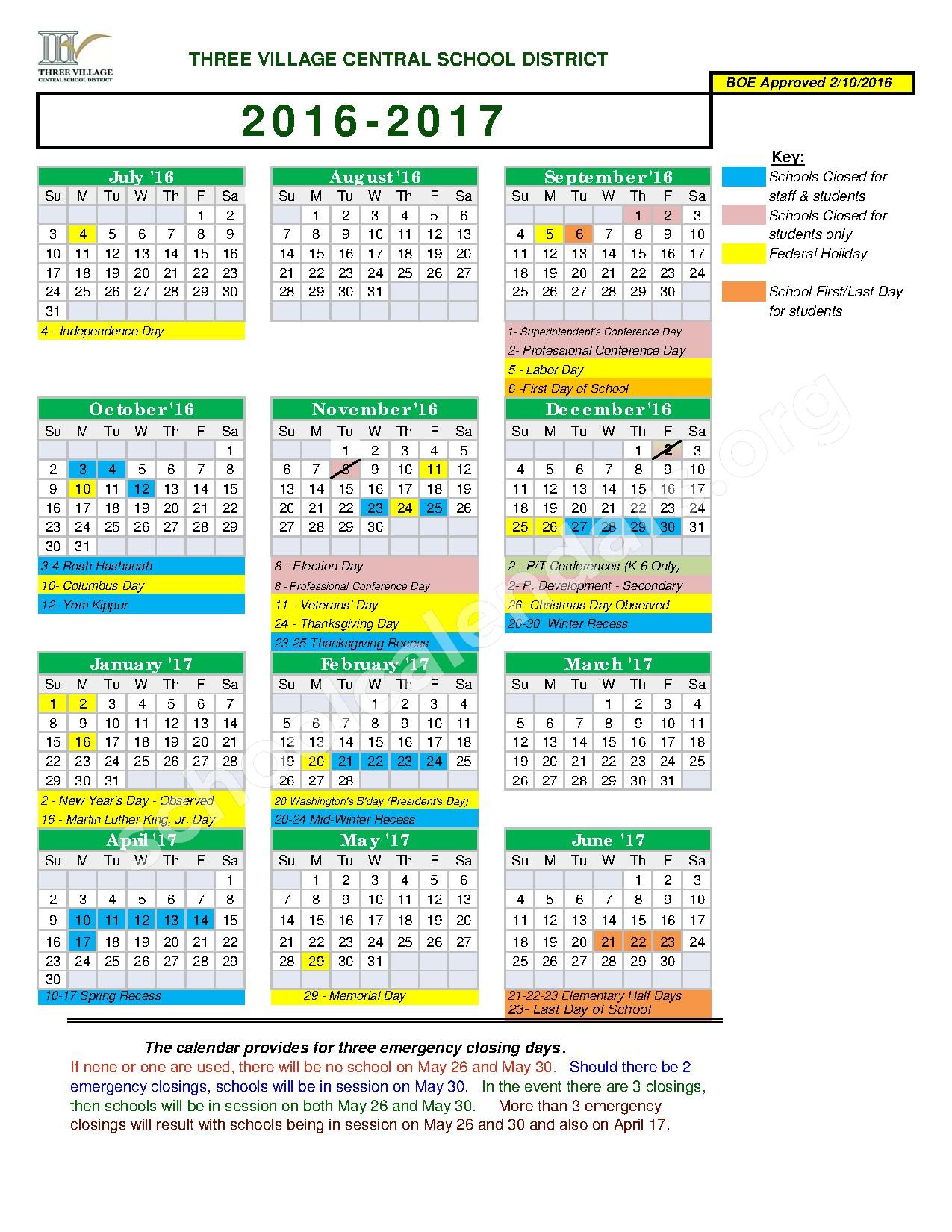 Three Village Central School District Calendars – Stony Brook, NY Three Village Central School District Calendars – Stony Brook, NY