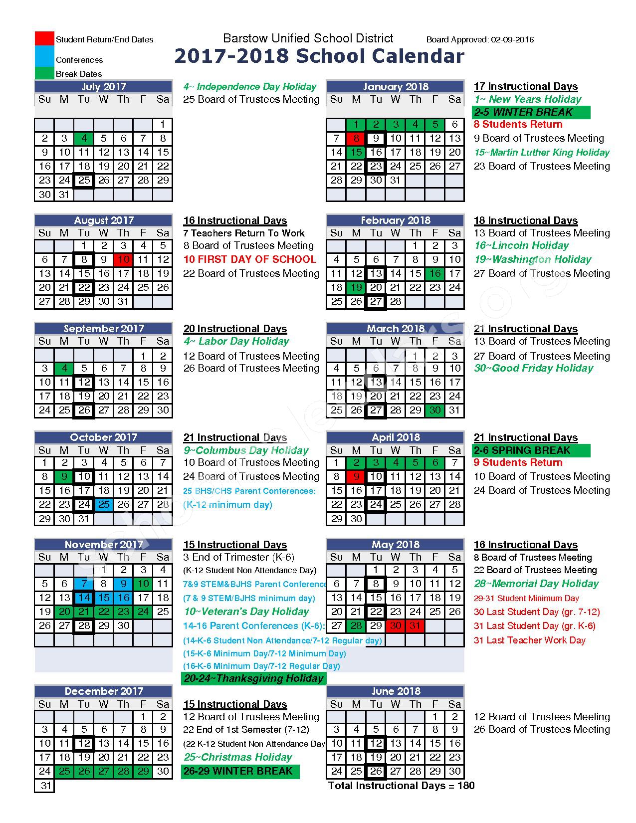 Cameron Elementary School Calendars – Barstow, CA