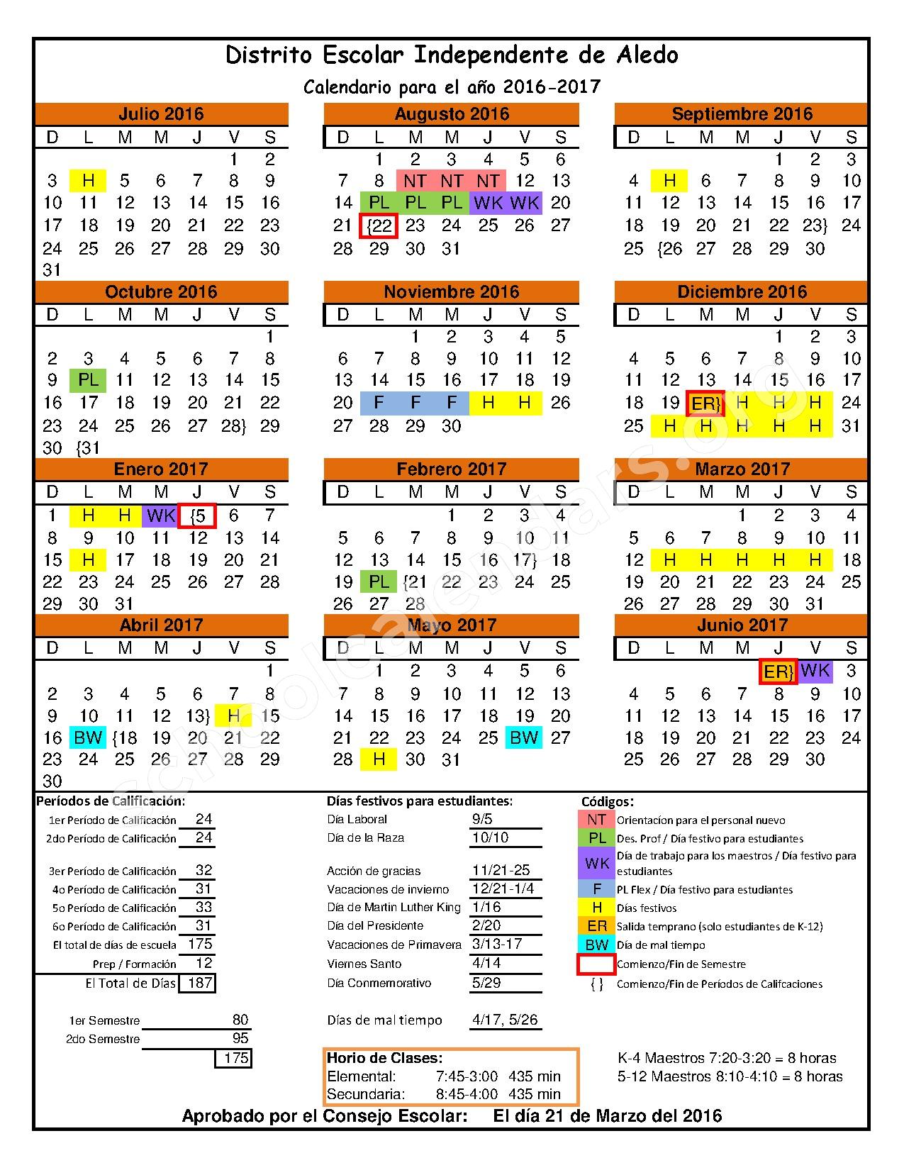 2016 2017 District Calendar Aledo Independent School District Aledo TX
