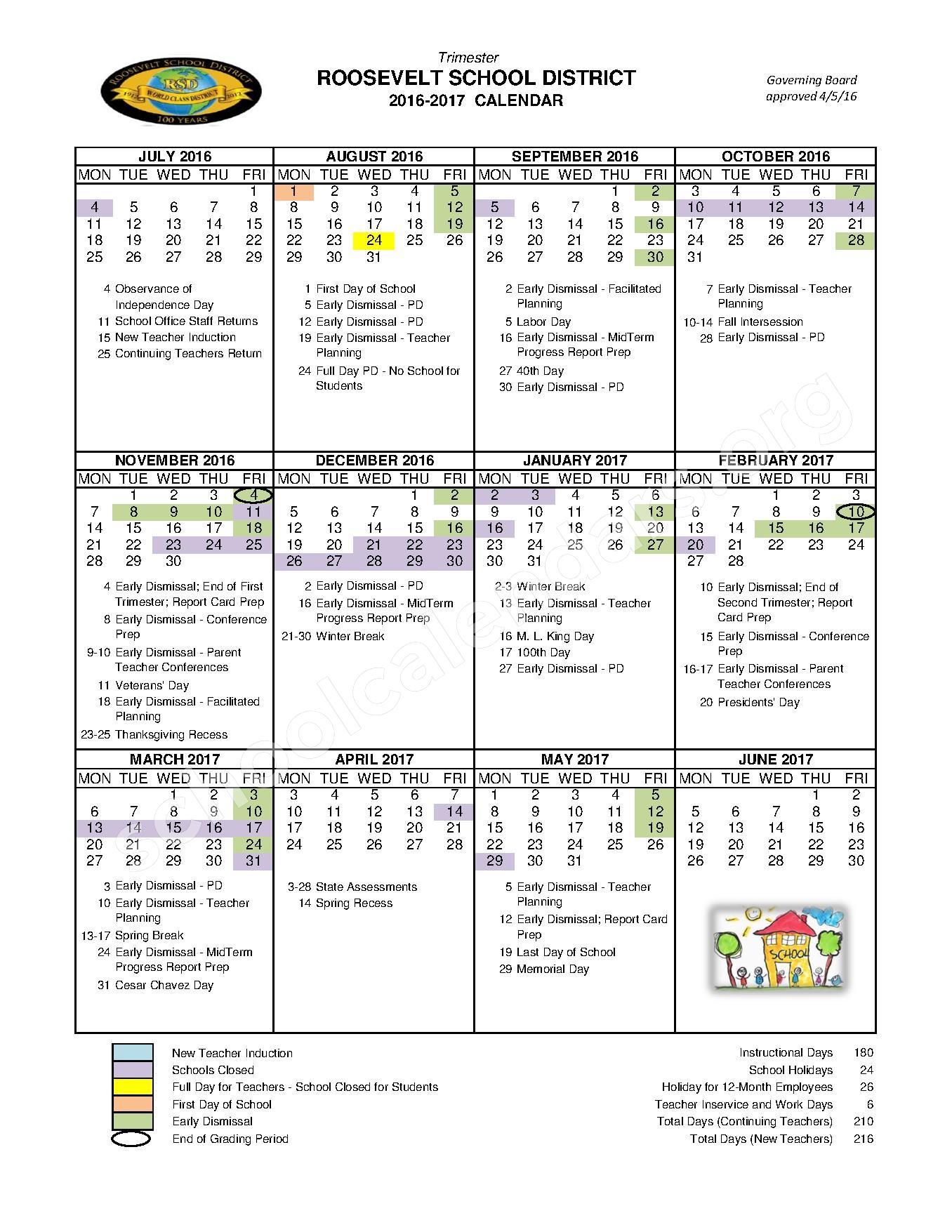 2016 - 2017 District Calendar | Roosevelt Elementary School District #66 – Phoenix, AZ 2016 - 2017 District Calendar | Roosevelt Elementary School District #66 – Phoenix, AZ