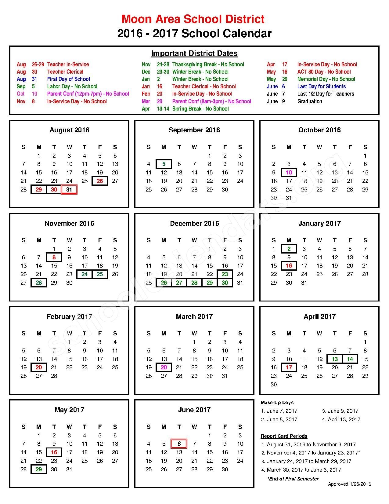 Moon Area School District Calendars – Moon Township, PA