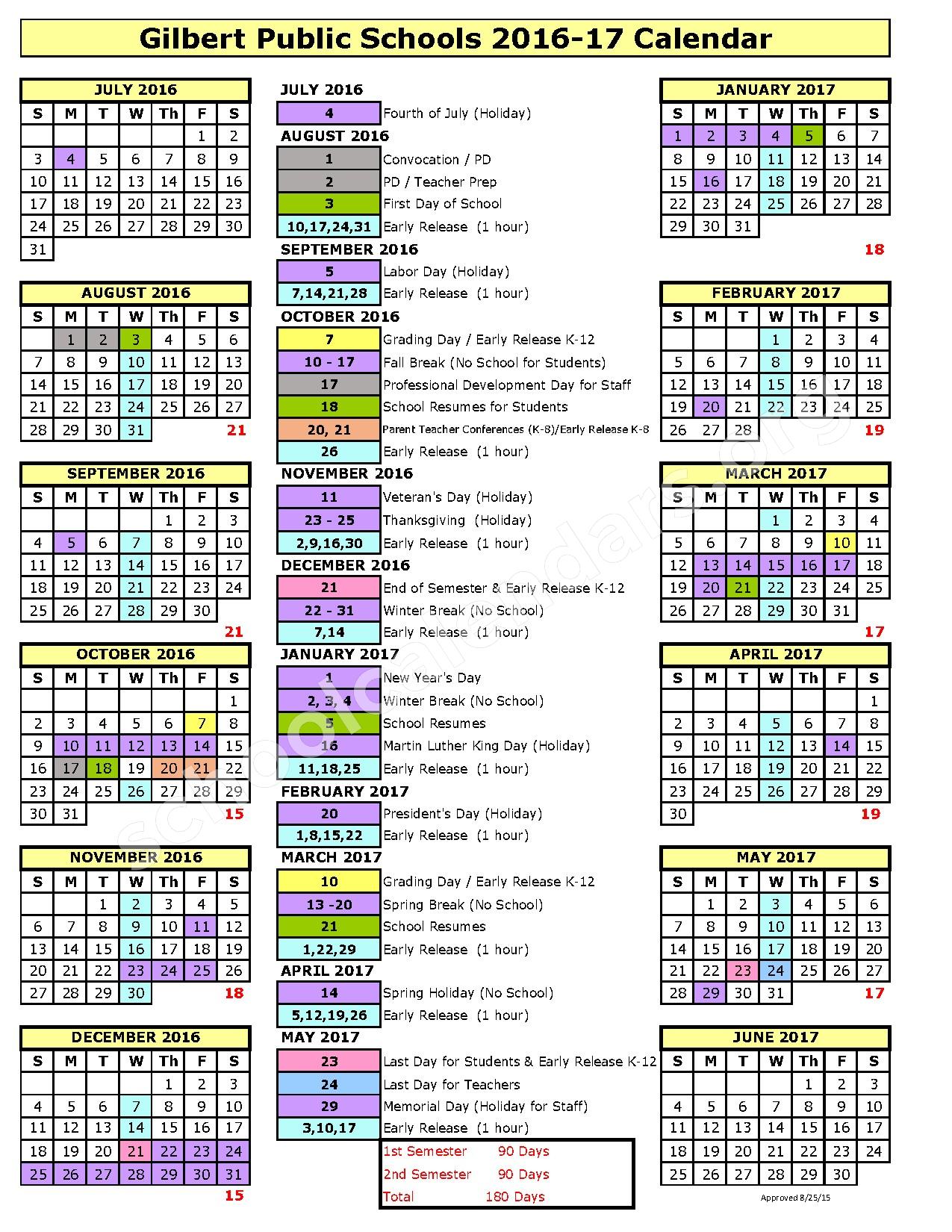 Gilbert Public Schools Calendars – Gilbert, AZ