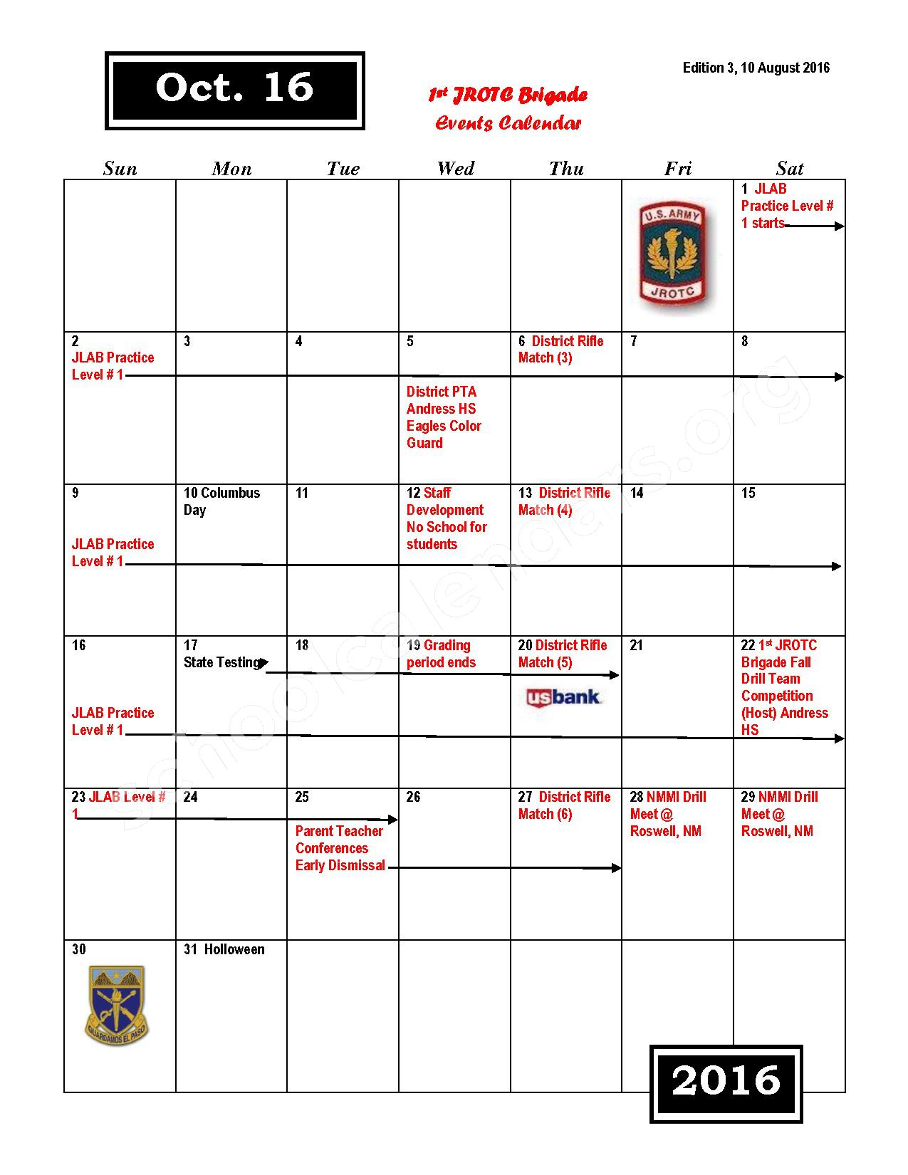 2016 2017 JROTC Events Calendar El Paso Independent School District 2016 2017 JROTC Events Calendar El Paso Independent School District