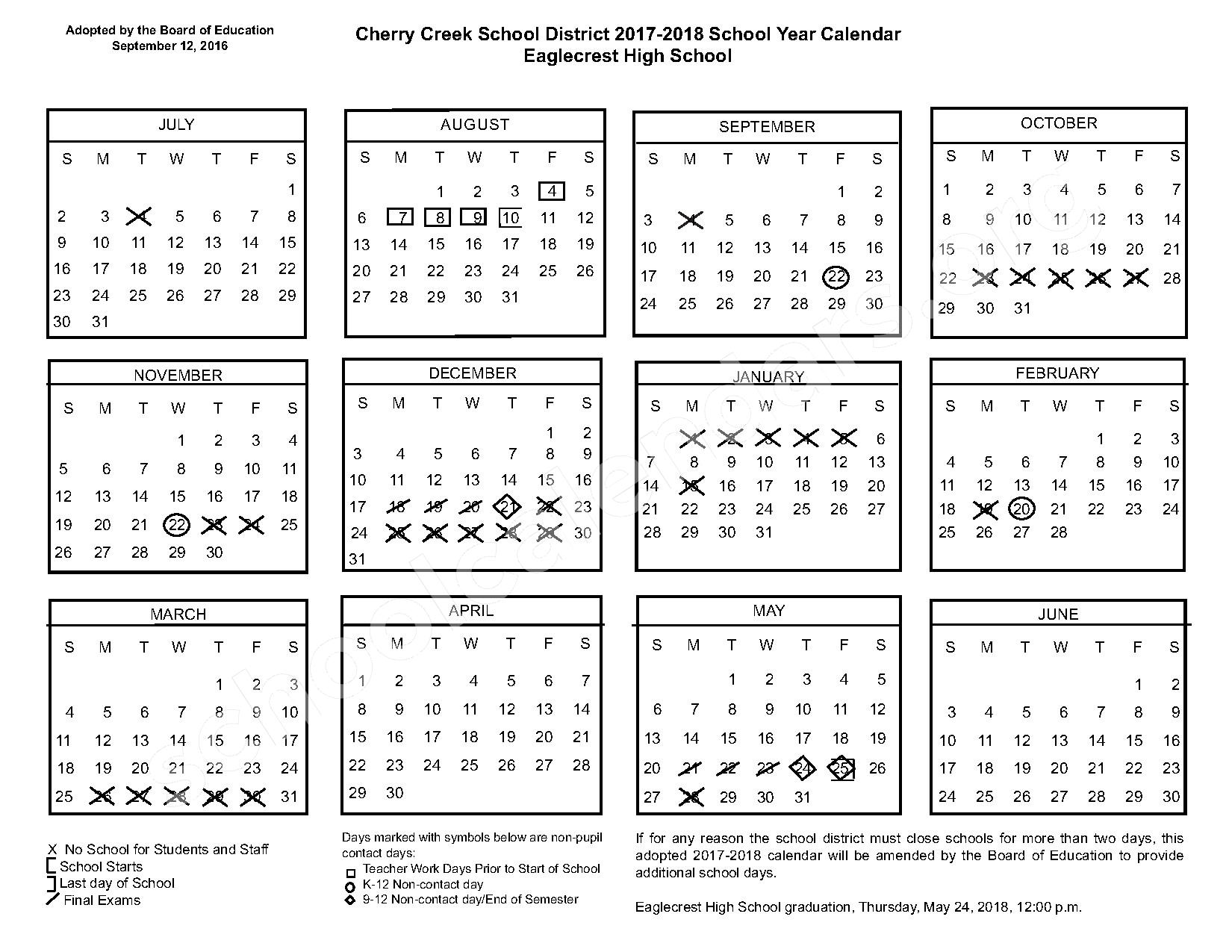 2017 2018 Eaglecrest High School Calendar Eaglecrest High School