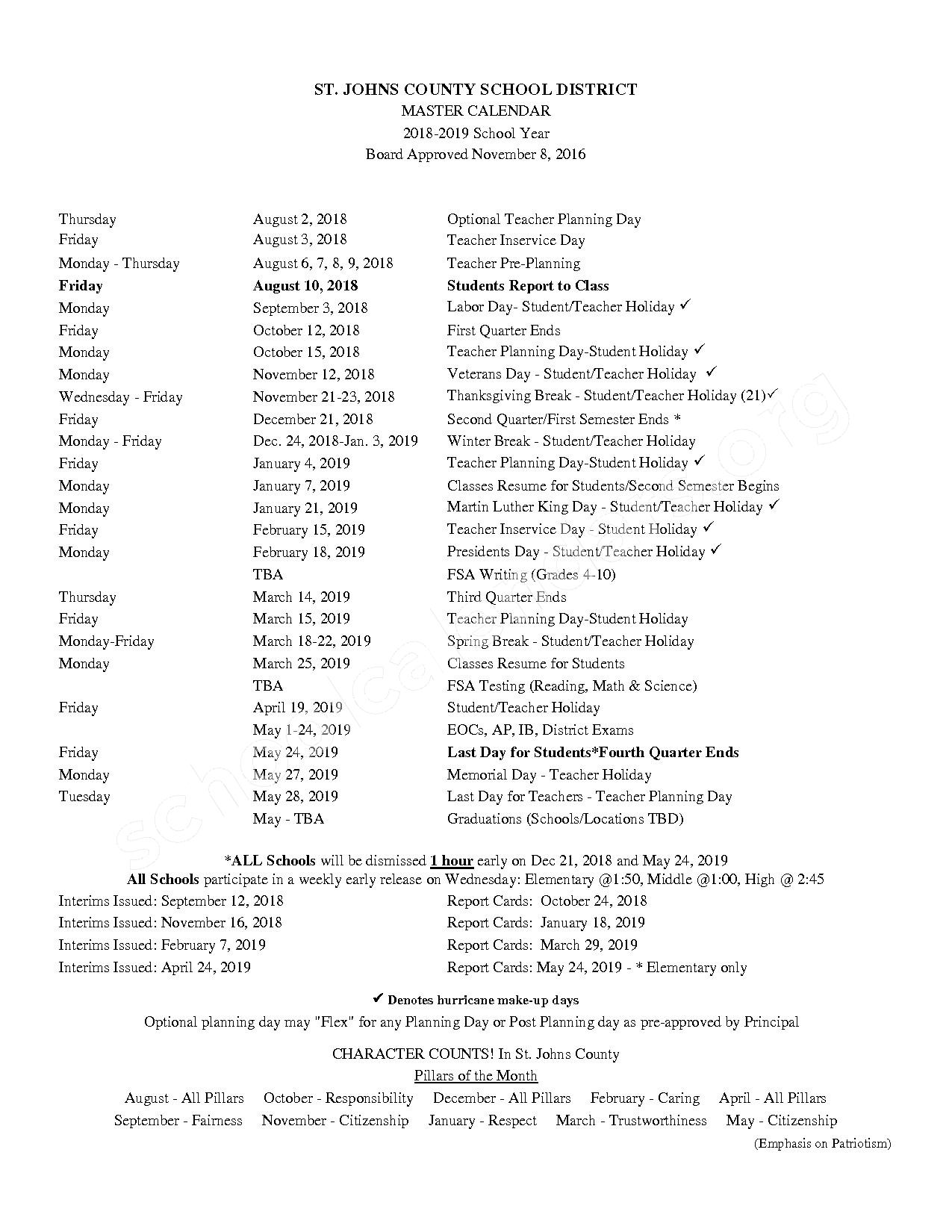 St. Johns County School District Calendars – St Augustine, FL St. Johns County School District Calendars – St Augustine, FL