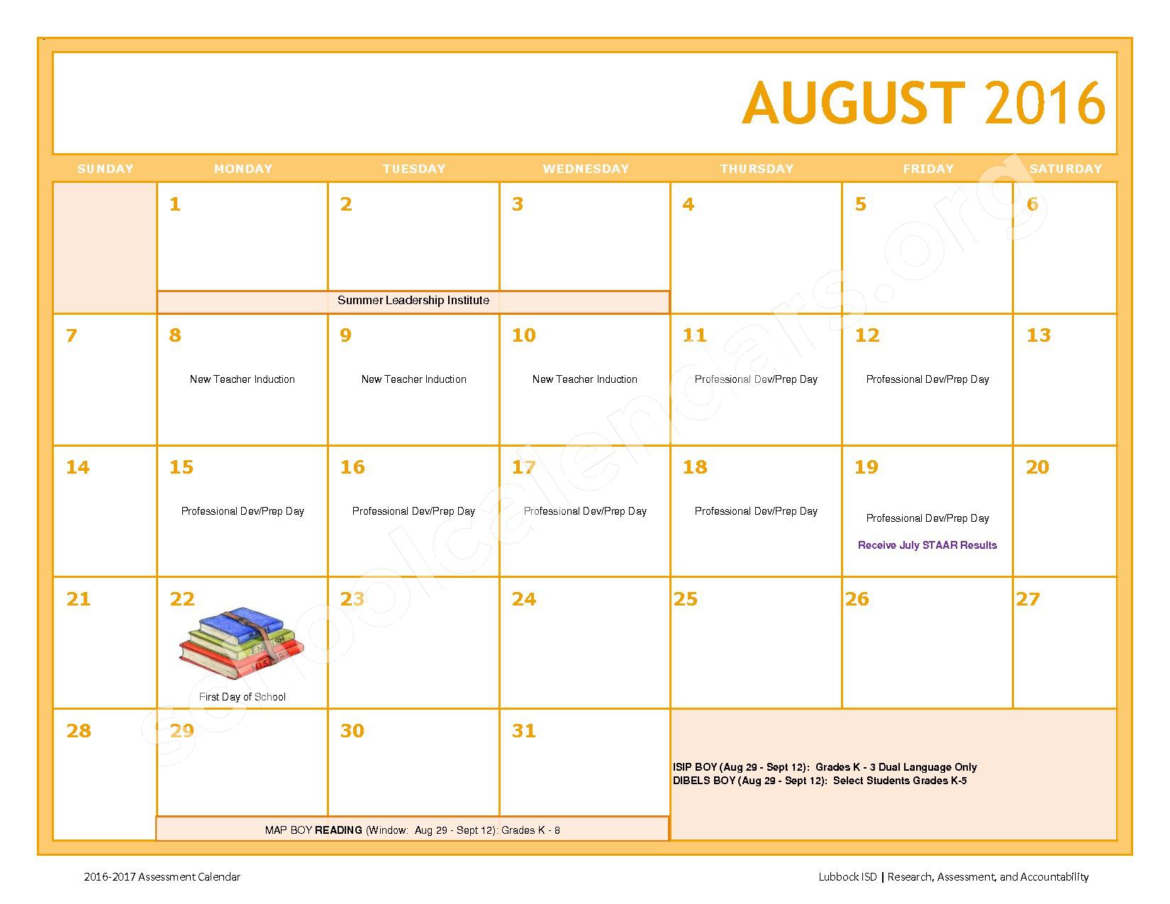 2016 2017 LISD Testing Calendar Lubbock Independent School District Lubbock TX