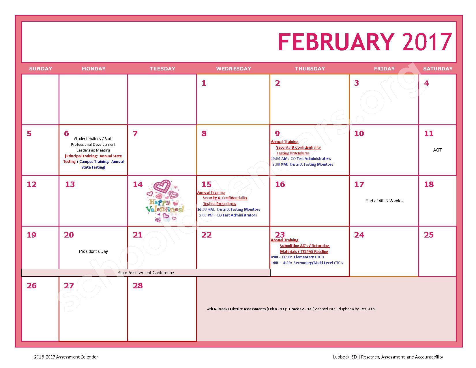 2016 2017 LISD Testing Calendar Lubbock Independent School District Lubbock TX