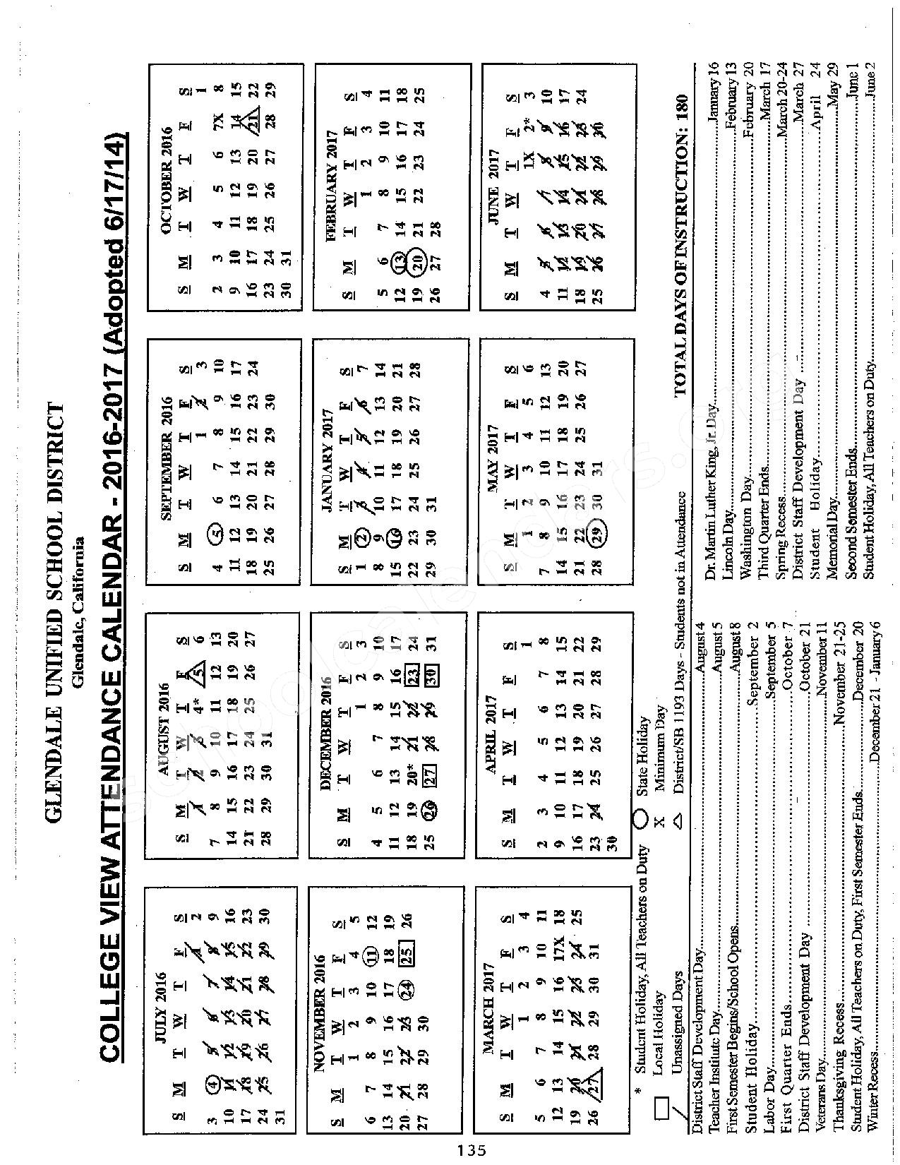2016 - 2017 District Calendar | Glendale Unified School District – Glendale, CA 2016 - 2017 District Calendar | Glendale Unified School District – Glendale, CA