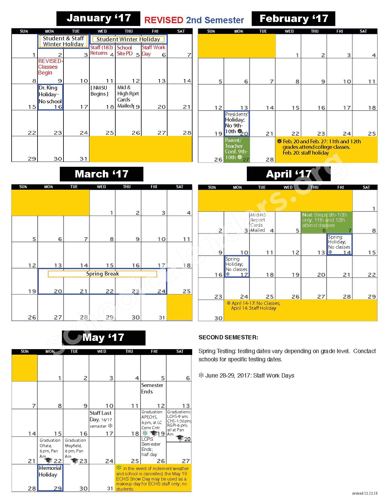 Zia Middle School Calendars Las Cruces NM