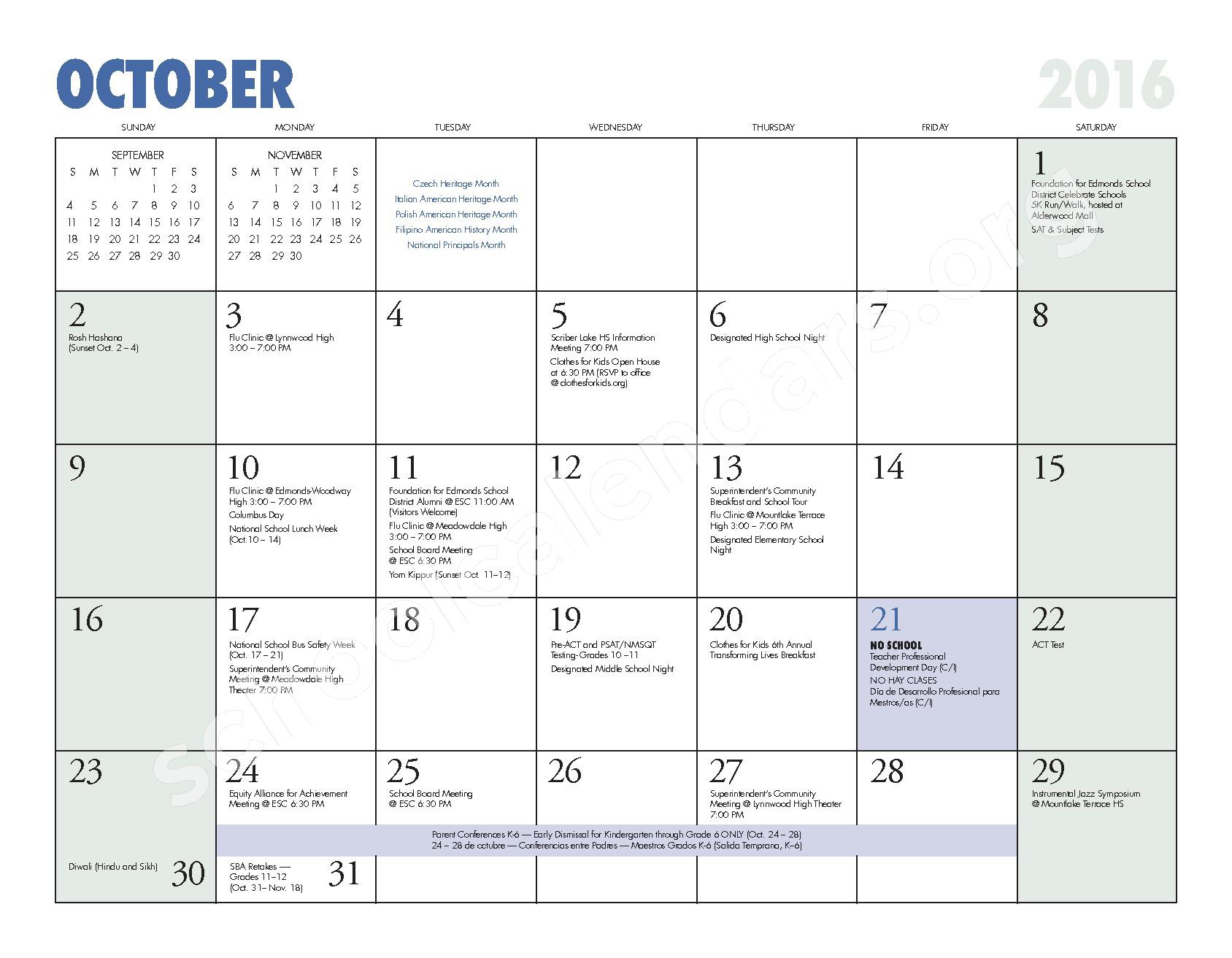 2016 2017 ESD Calendar And Parent Handbook Edmonds School District 