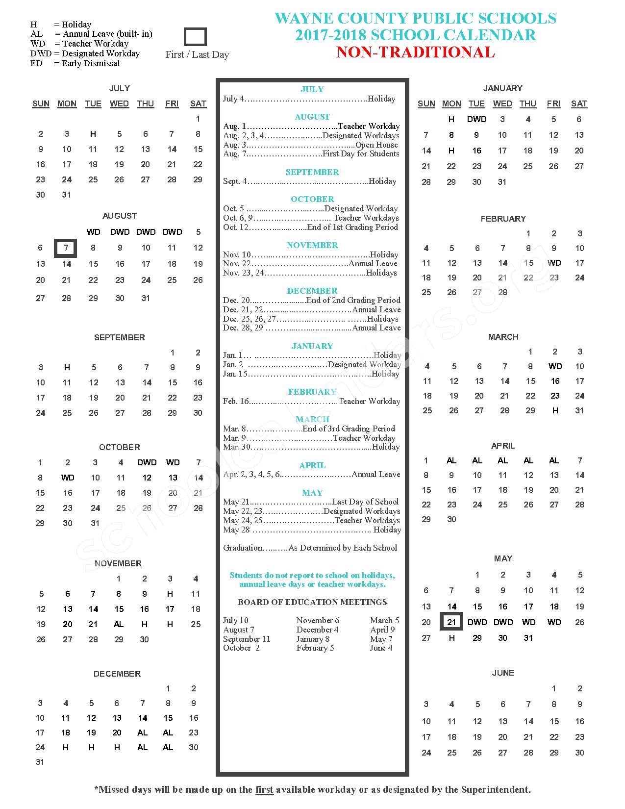 2017 2018 Non Traditional Academic Calendar Wayne County Public 2017 2018 Non Traditional Academic Calendar Wayne County Public