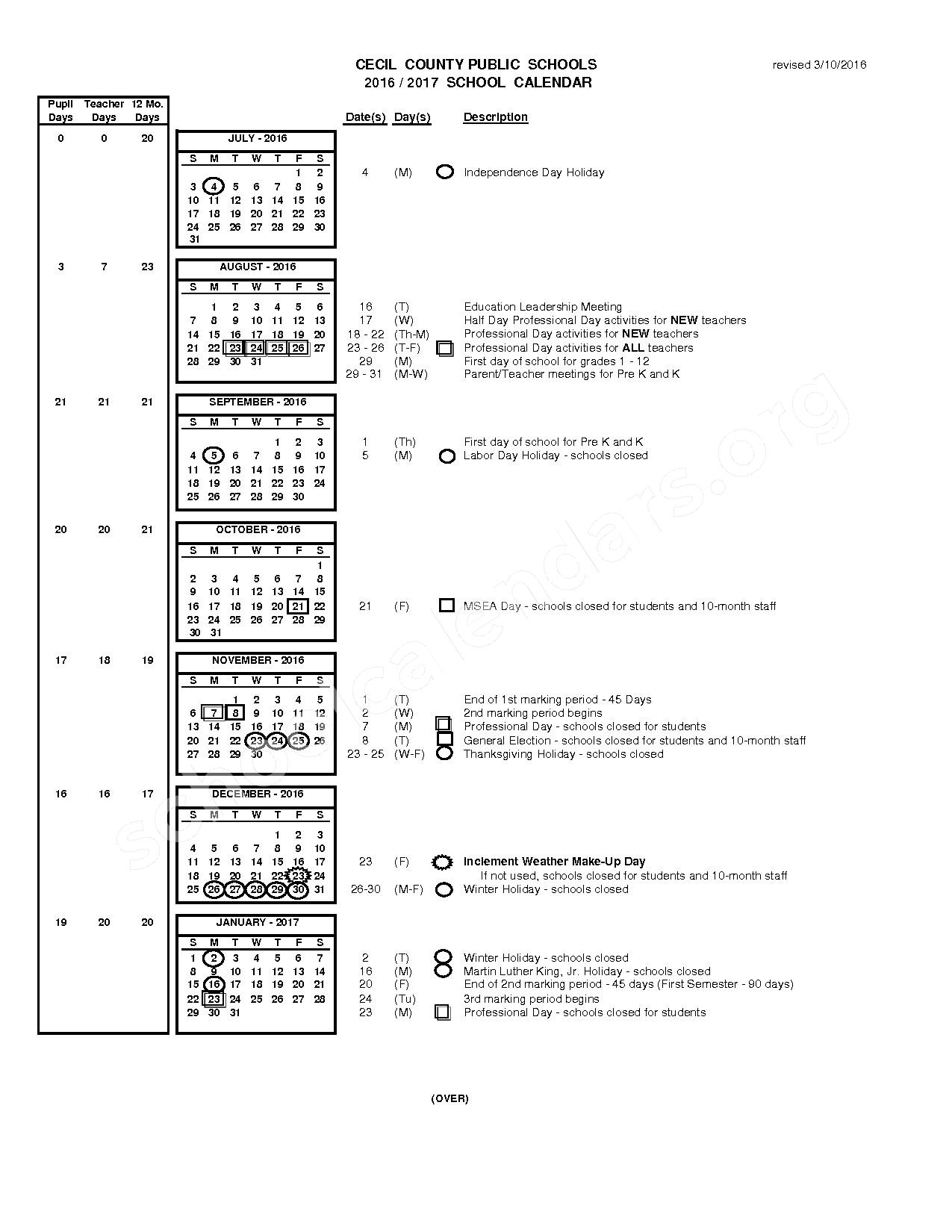 2016 2017 District Calendar Cecil County Public Schools Elkton MD 2016 2017 District Calendar Cecil County Public Schools Elkton MD
