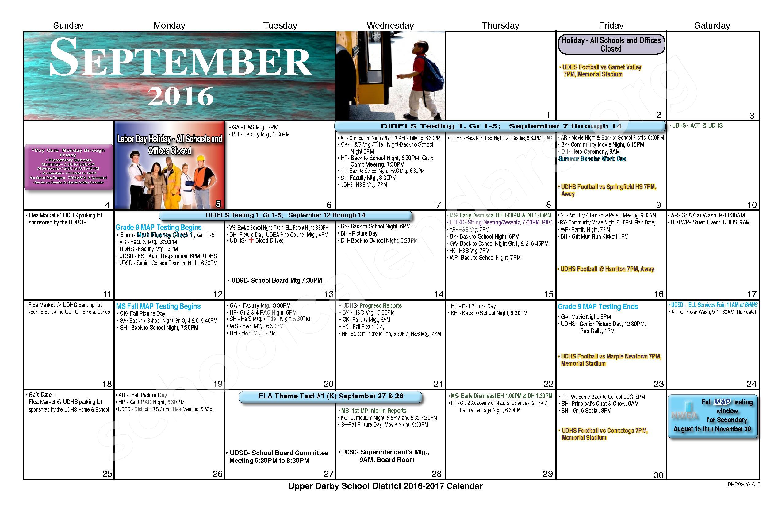 Highland Park Elementary School Calendars Upper Darby PA