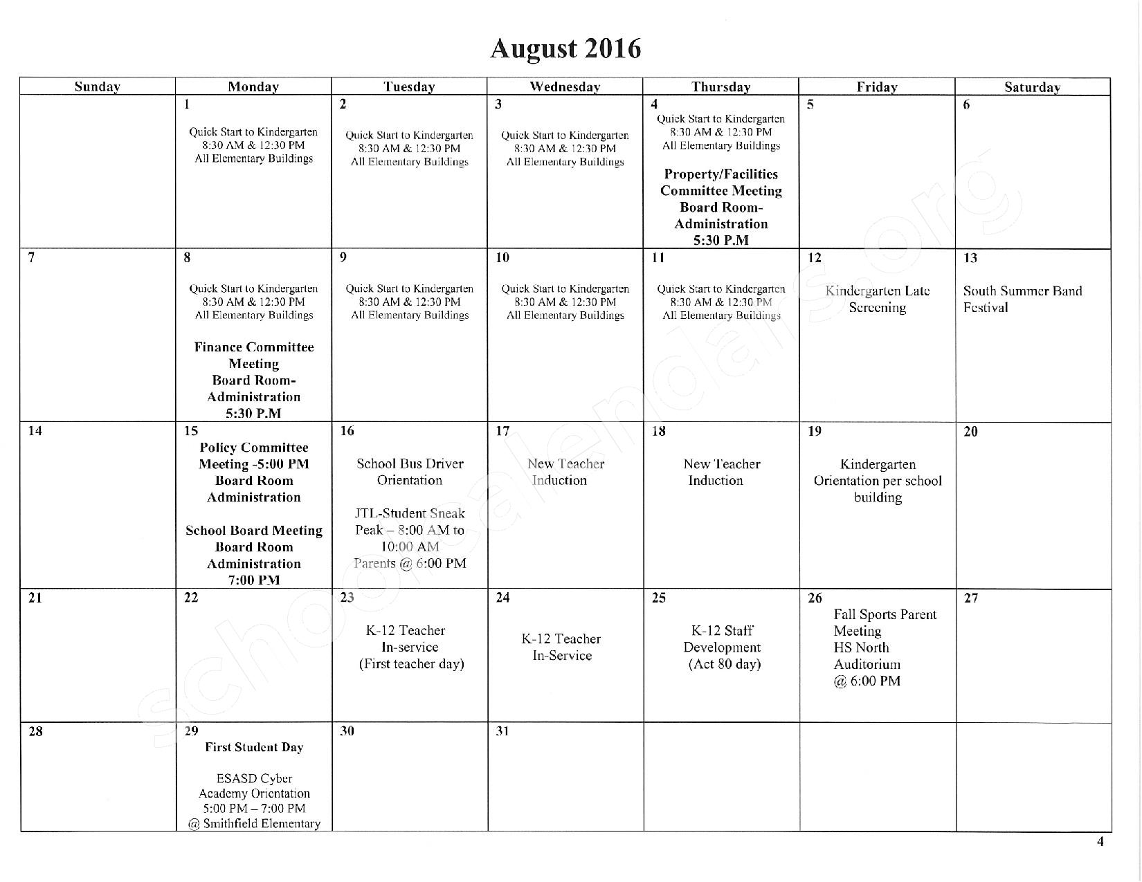 2016 - 2017 School Calendar – Resica Elementary School – page 5