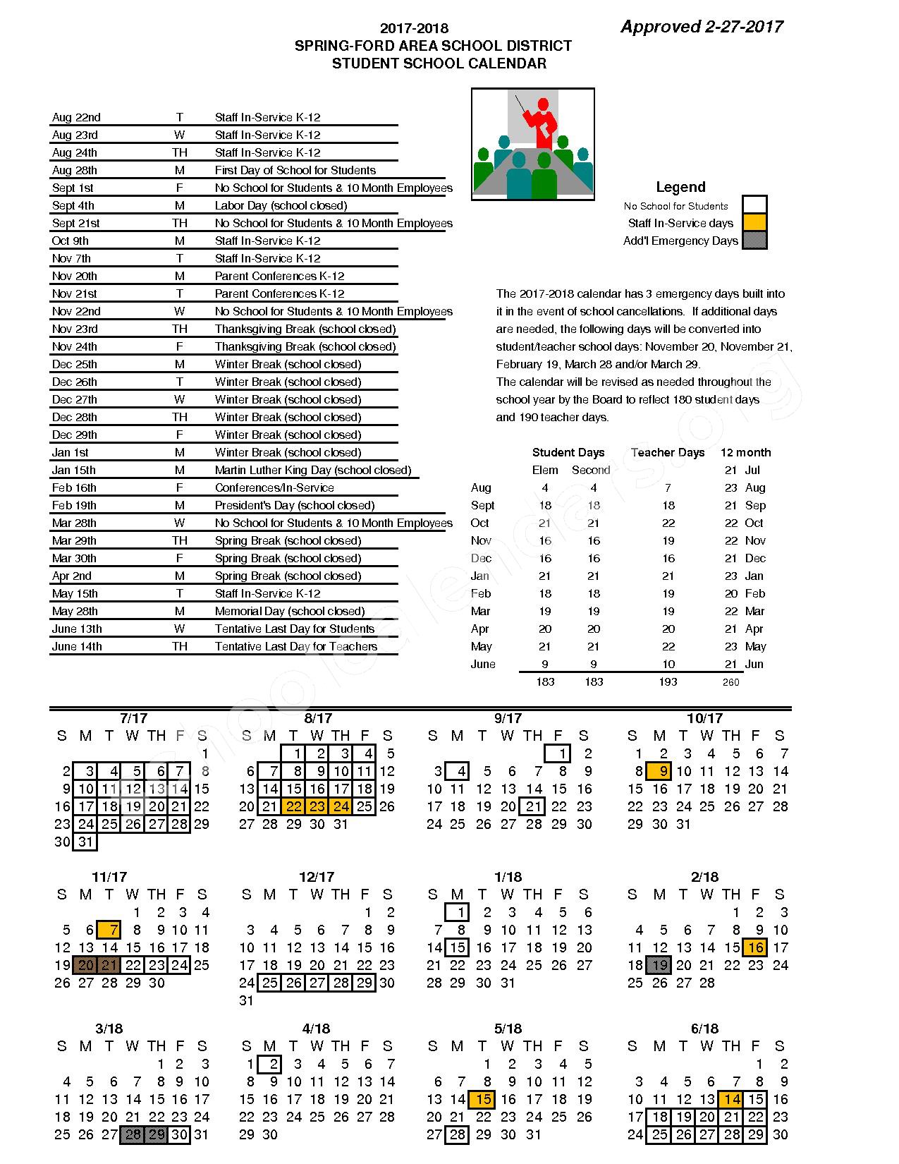2017 - 2018 School Calendar | Royersford Elementary School – Royersford, PA