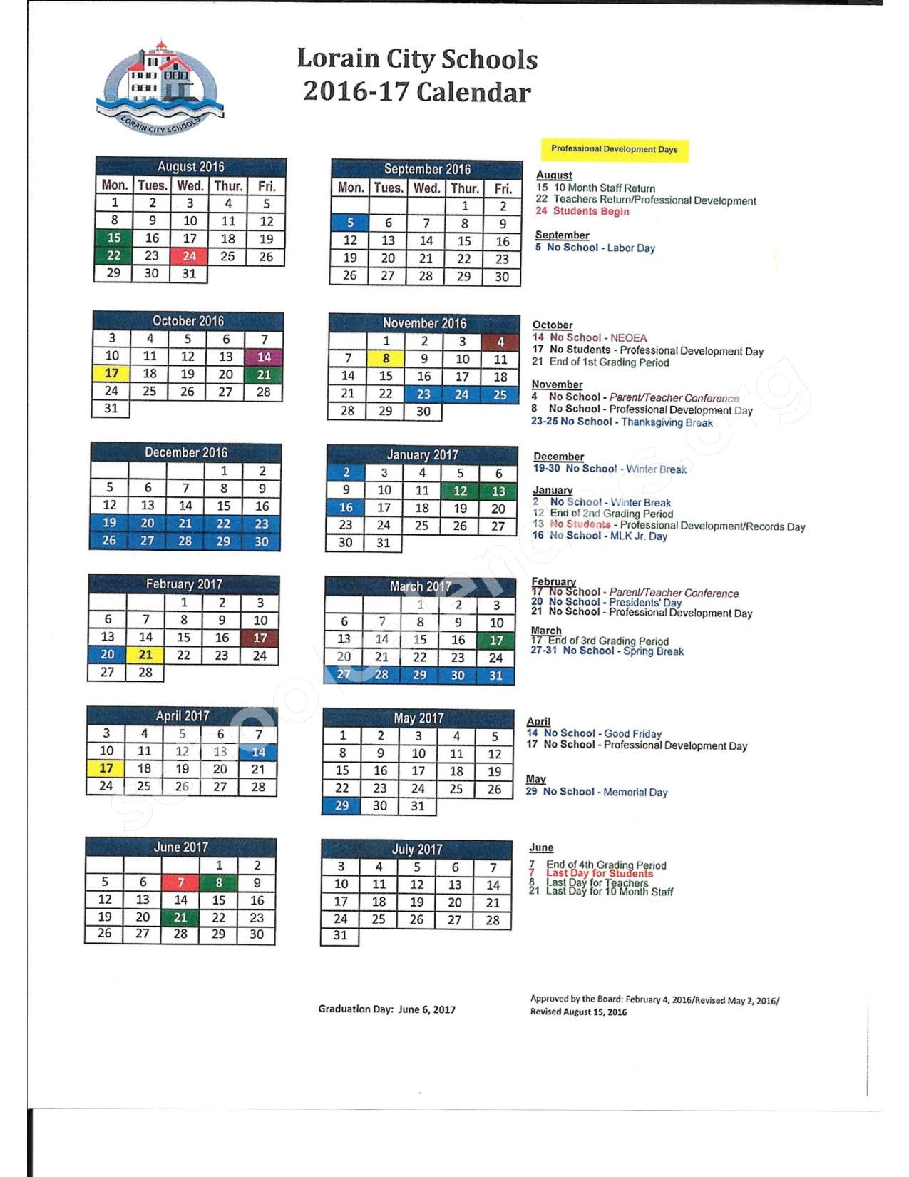 2016 - 2017 District Calendar | Lorain High School – Lorain, OH 2016 - 2017 District Calendar | Lorain High School – Lorain, OH