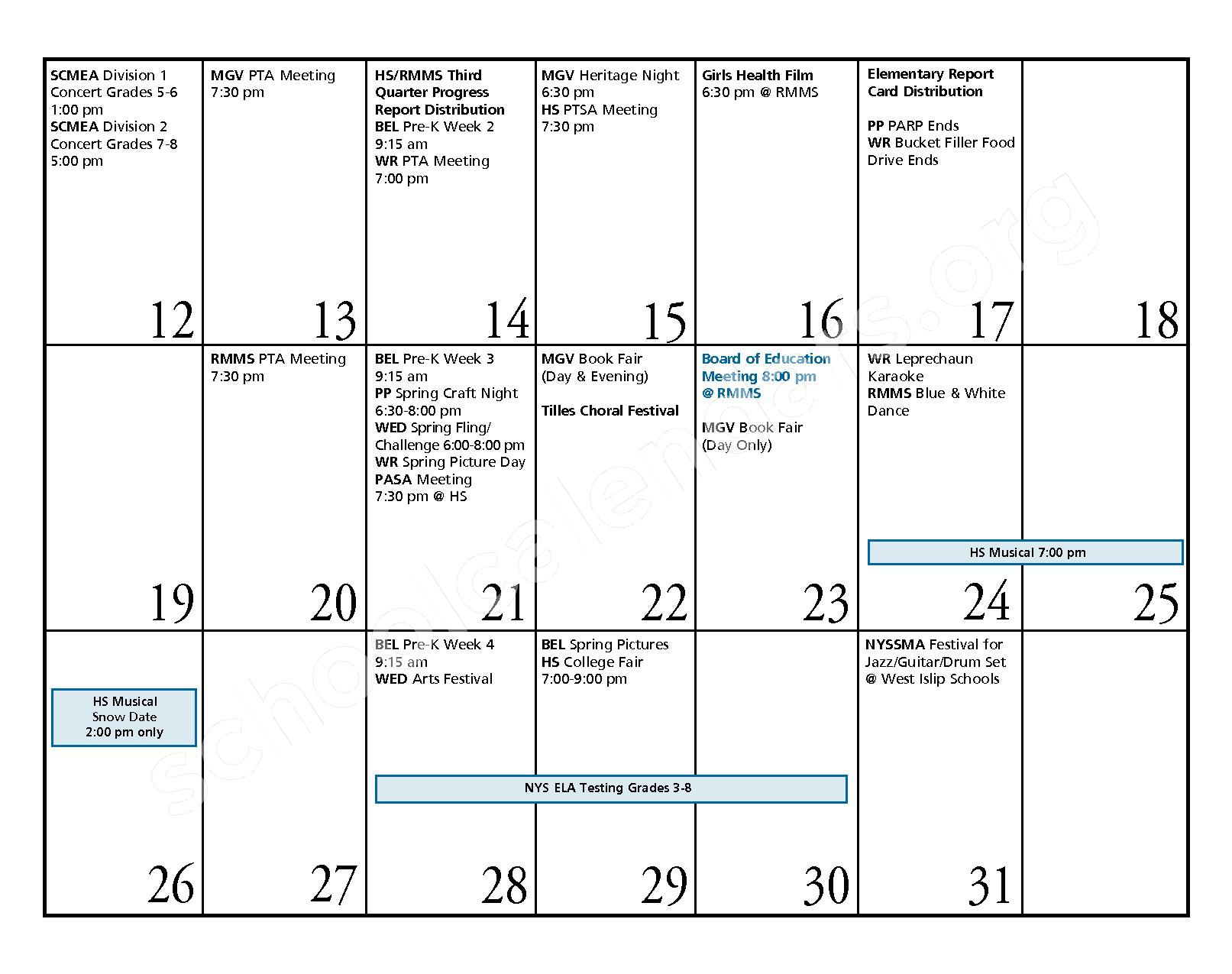 2016 2017 District Calendar North Babylon Union Free School