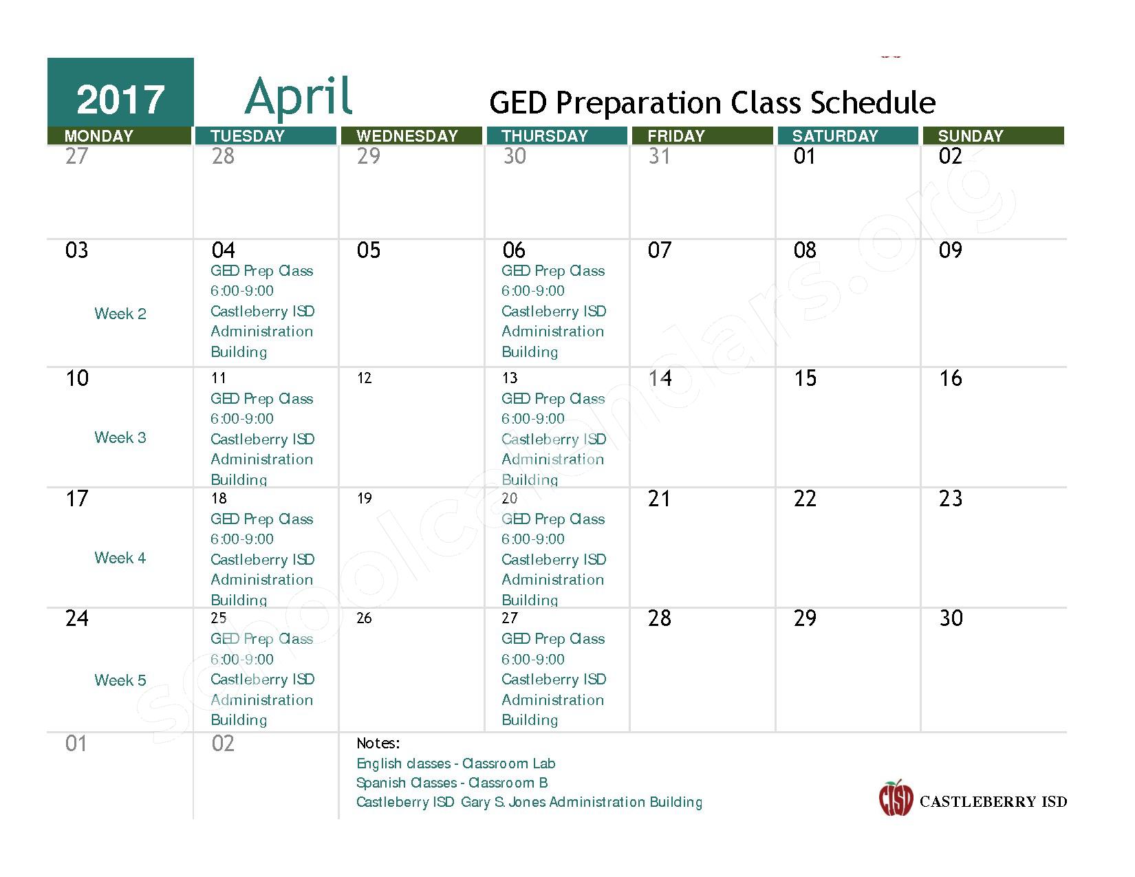 2017 - 2018 School Calendar – Castleberry Independent School District – page 2