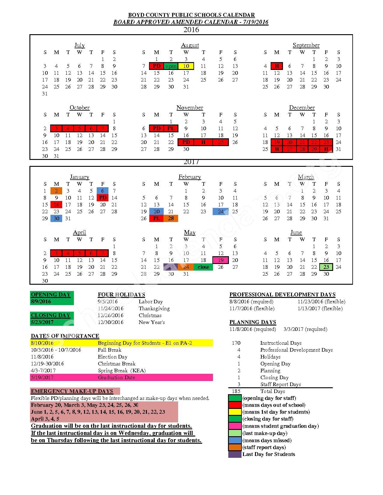 2016 2017 District Calendar Boyd County School District Ashland KY 2016 2017 District Calendar Boyd County School District Ashland KY