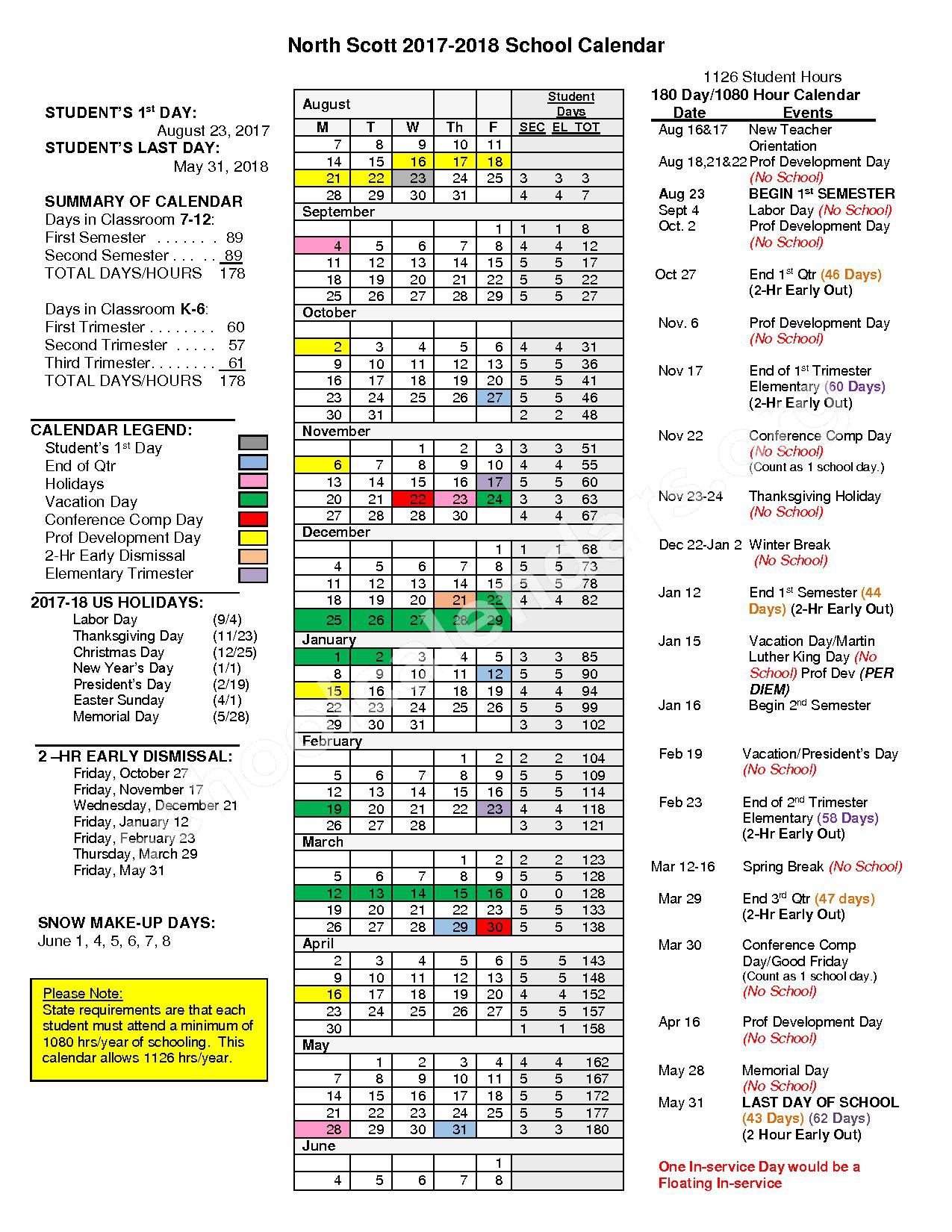 North Scott Senior High School Calendars – Eldridge, IA