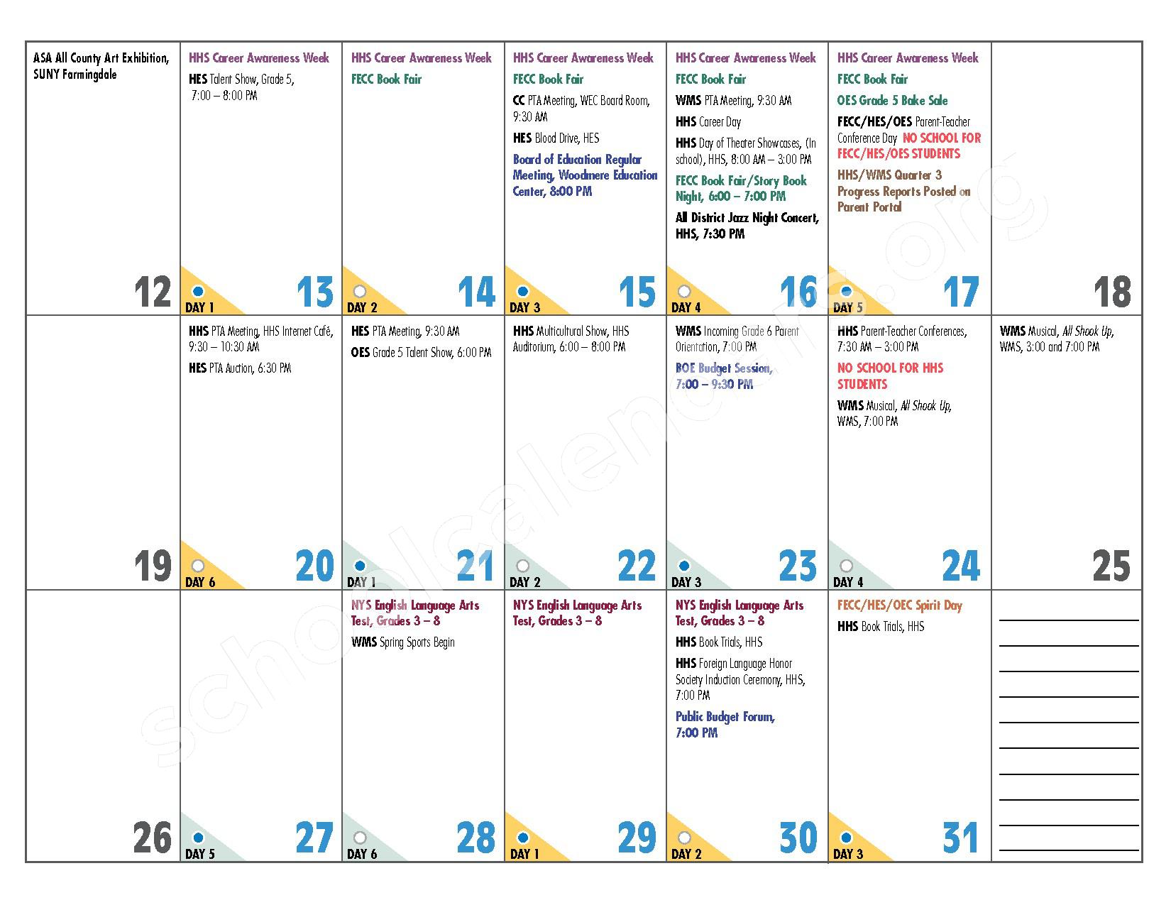HewlettWoodmere Union Free School District Calendars Woodmere, NY