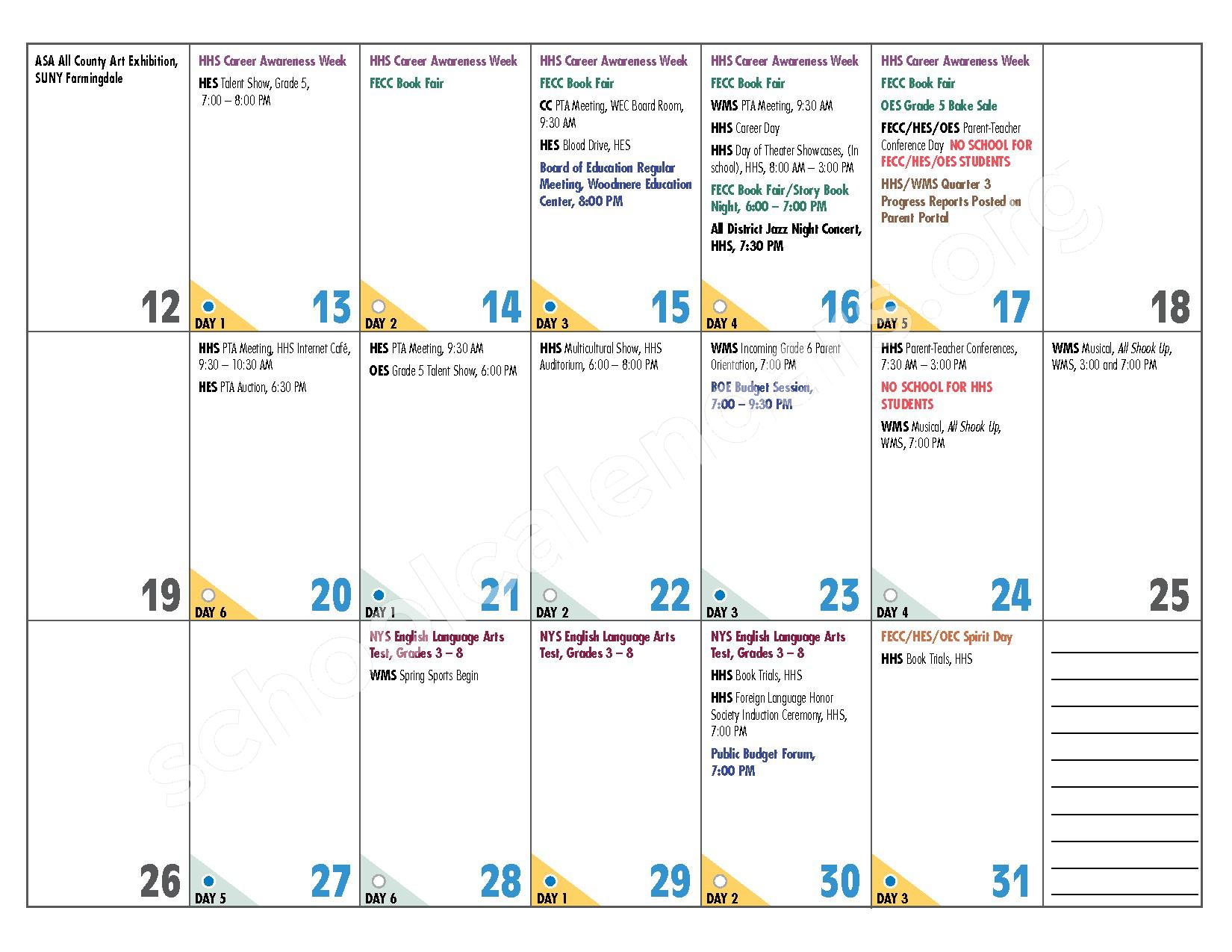 2016 - 2017 District Calendar – Hewlett Elementary School – page 17