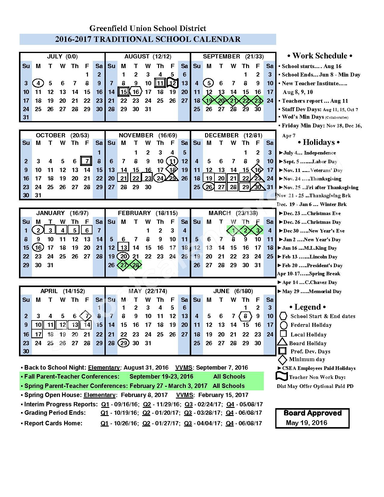 Vista Verde Middle School Calendars Greenfield CA