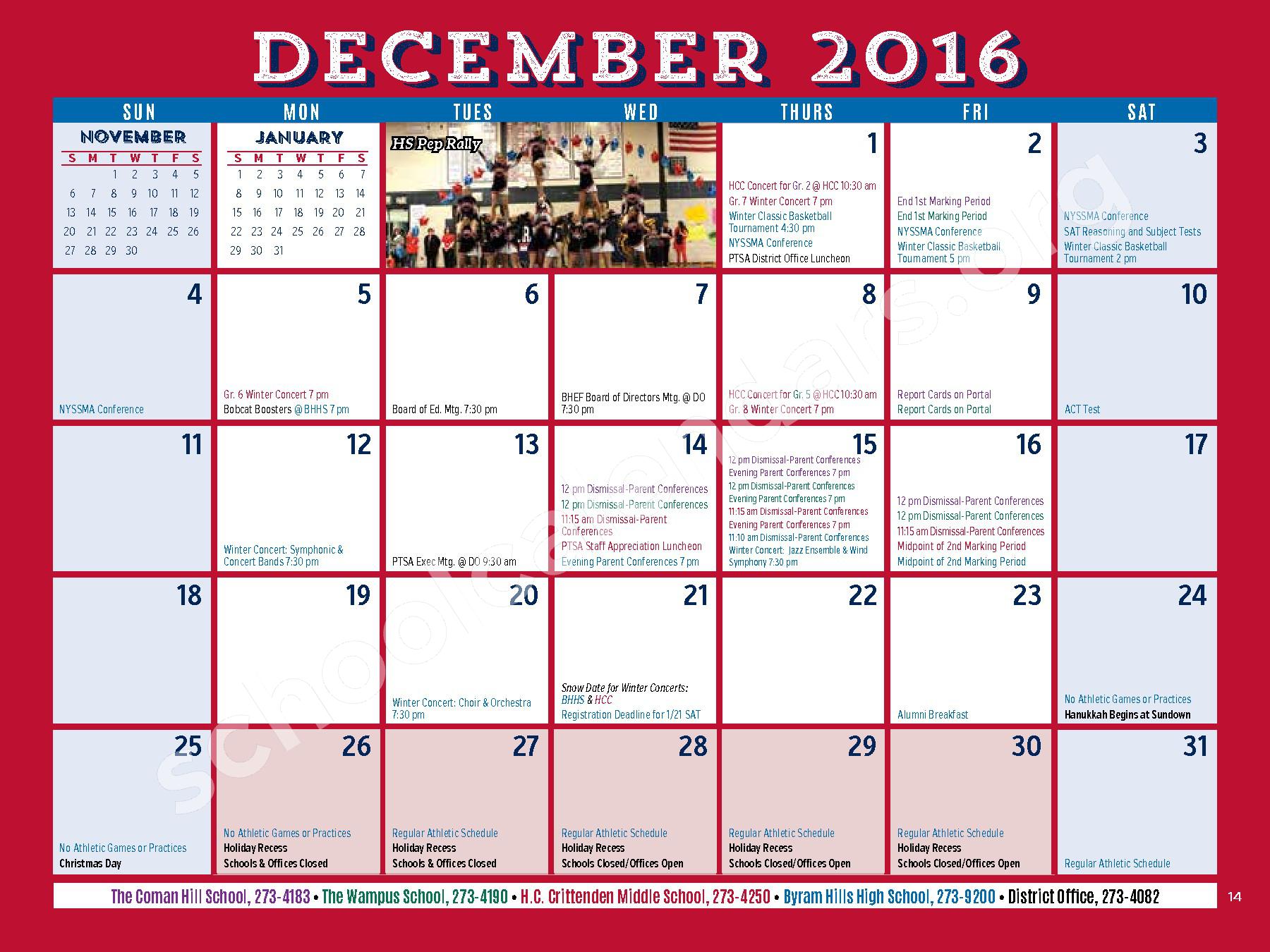 2016 2017 District Calendar Byram Hills Central School District Armonk NY