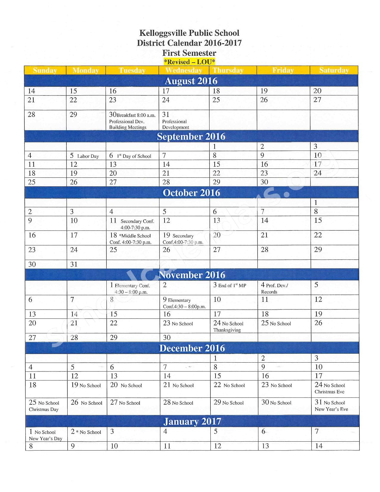 Kelloggsville Public Schools Calendars Grand Rapids MI