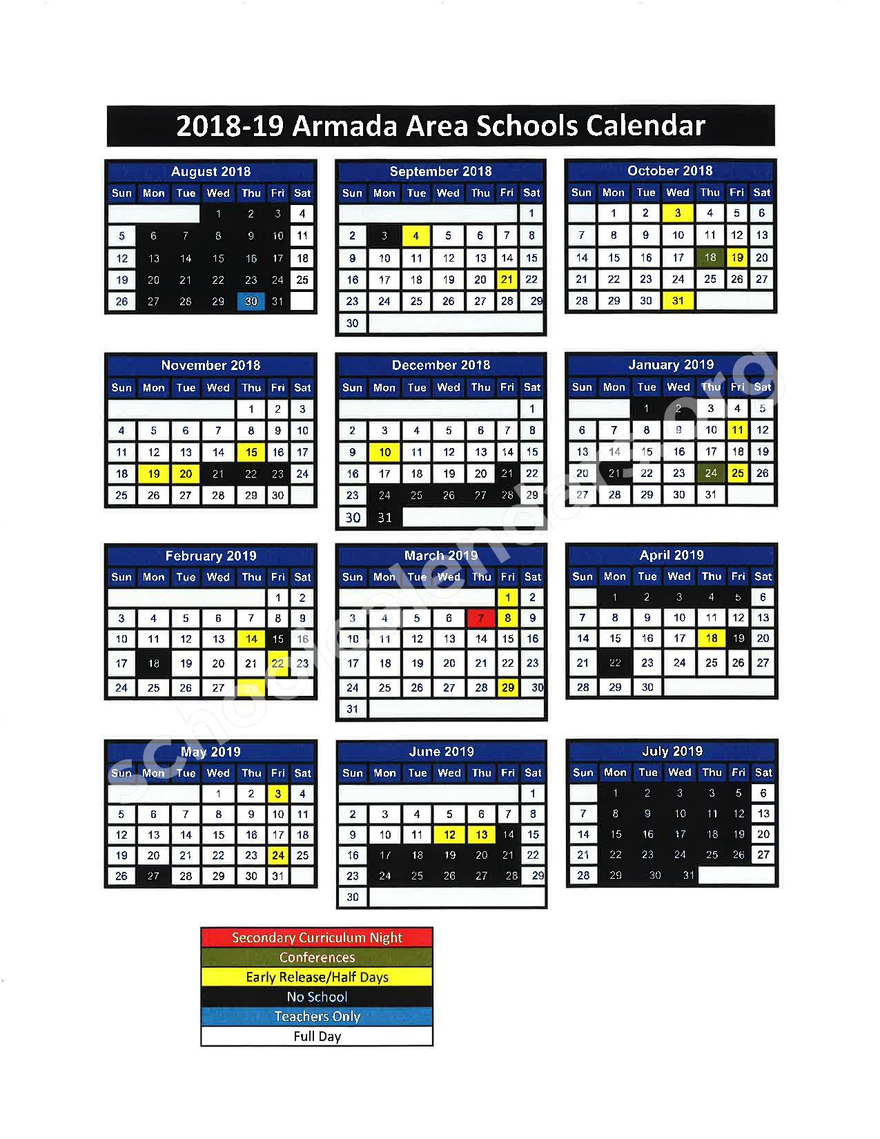 2018 2019 District Calendar Armada High School Armada MI