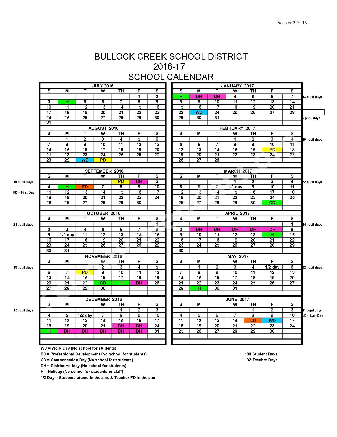 Bullock Creek School District Calendars Midland MI