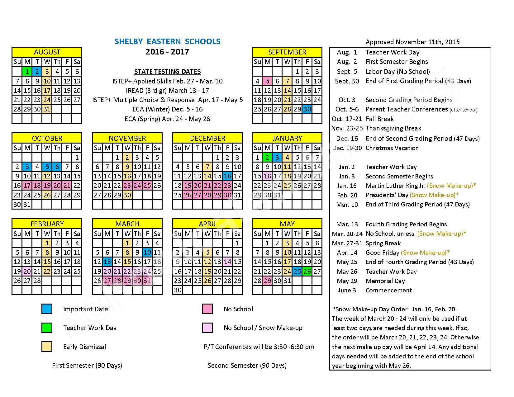 Shelby Eastern Schools Calendars Shelbyville IN