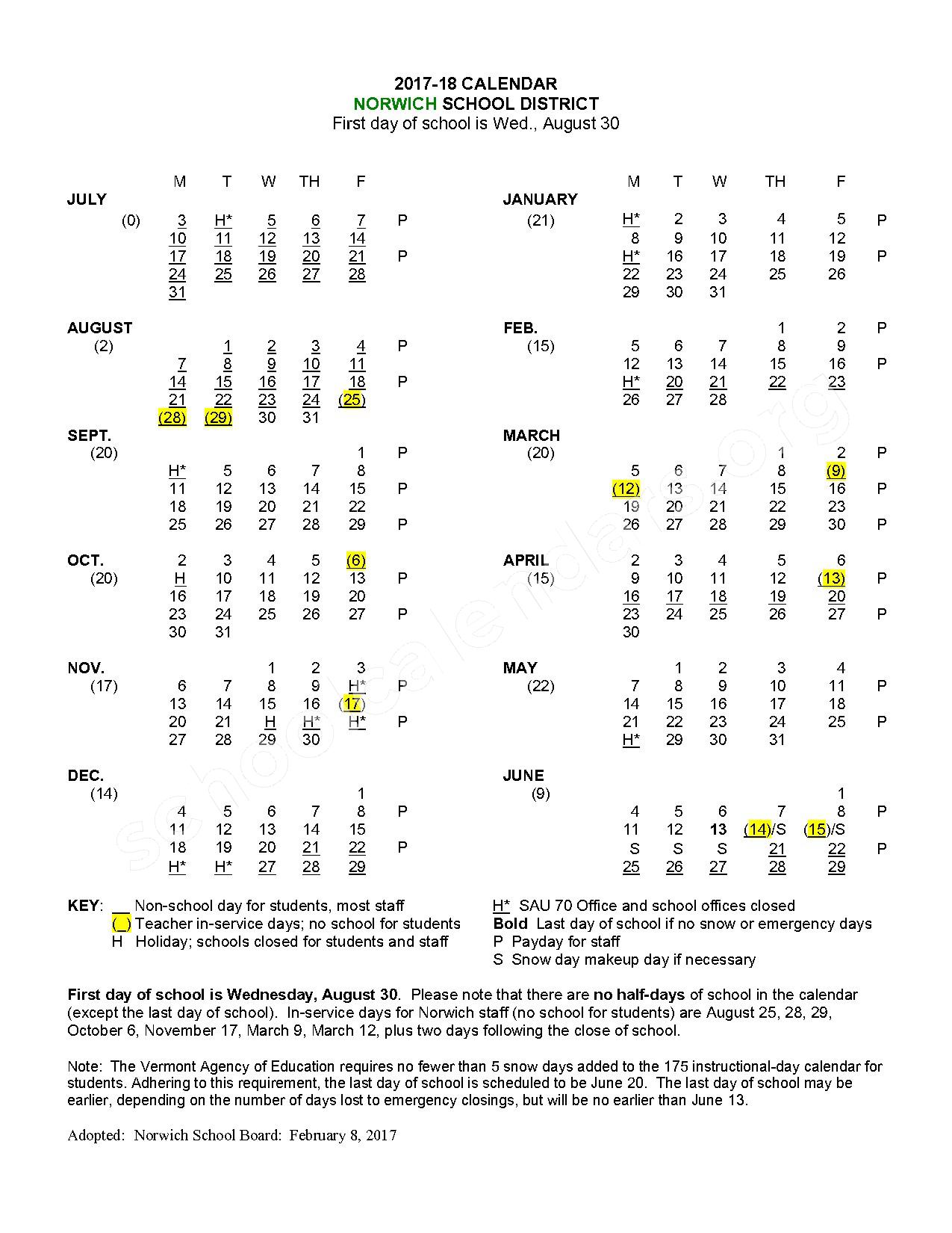 2017 - 2018 School Calendar | SAU 70 - Dresden School District - Hanover - Norwich – Hanover, NH 2017 - 2018 School Calendar | SAU 70 - Dresden School District - Hanover - Norwich – Hanover, NH