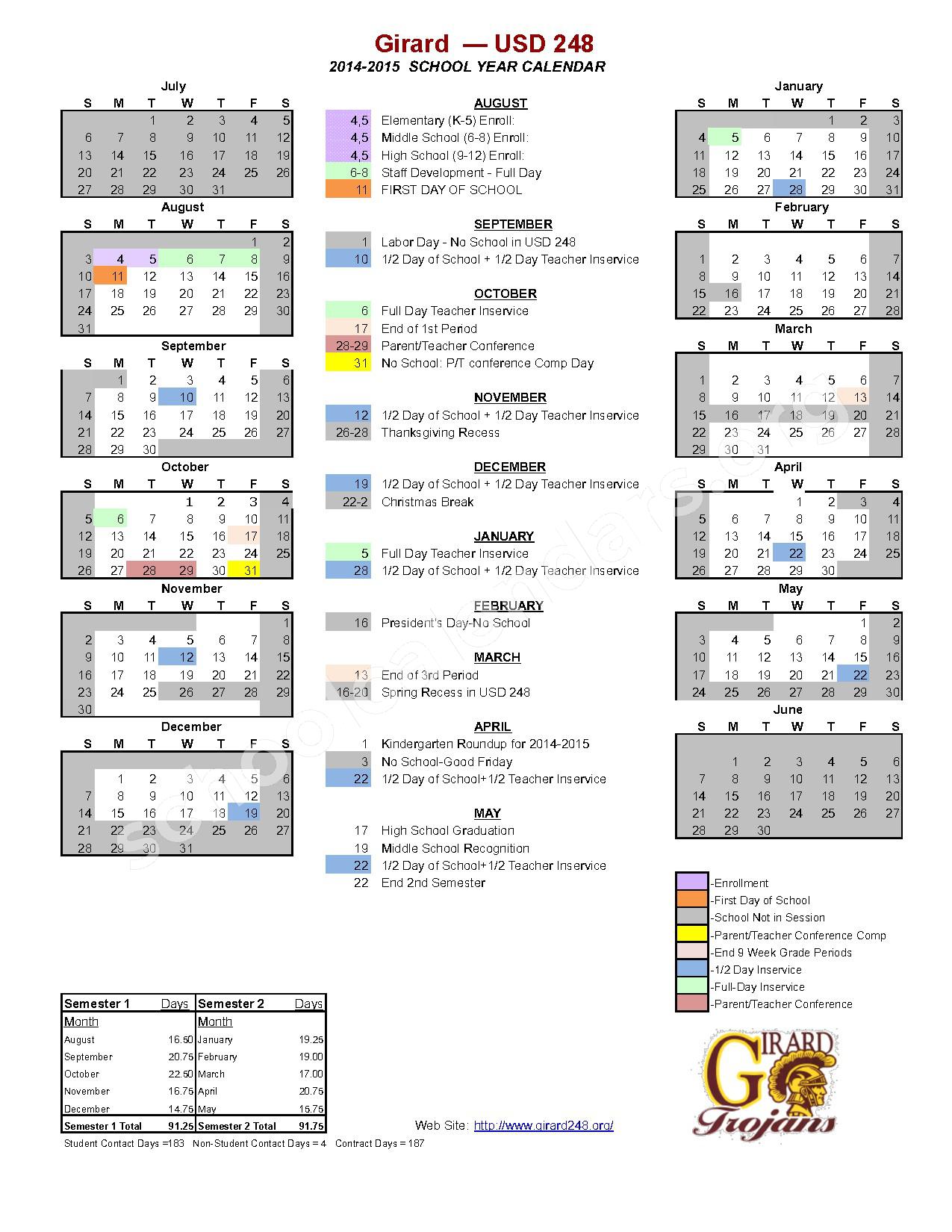 2014 - 2015 School Calendar – Girard Unified School District 248 – page 1