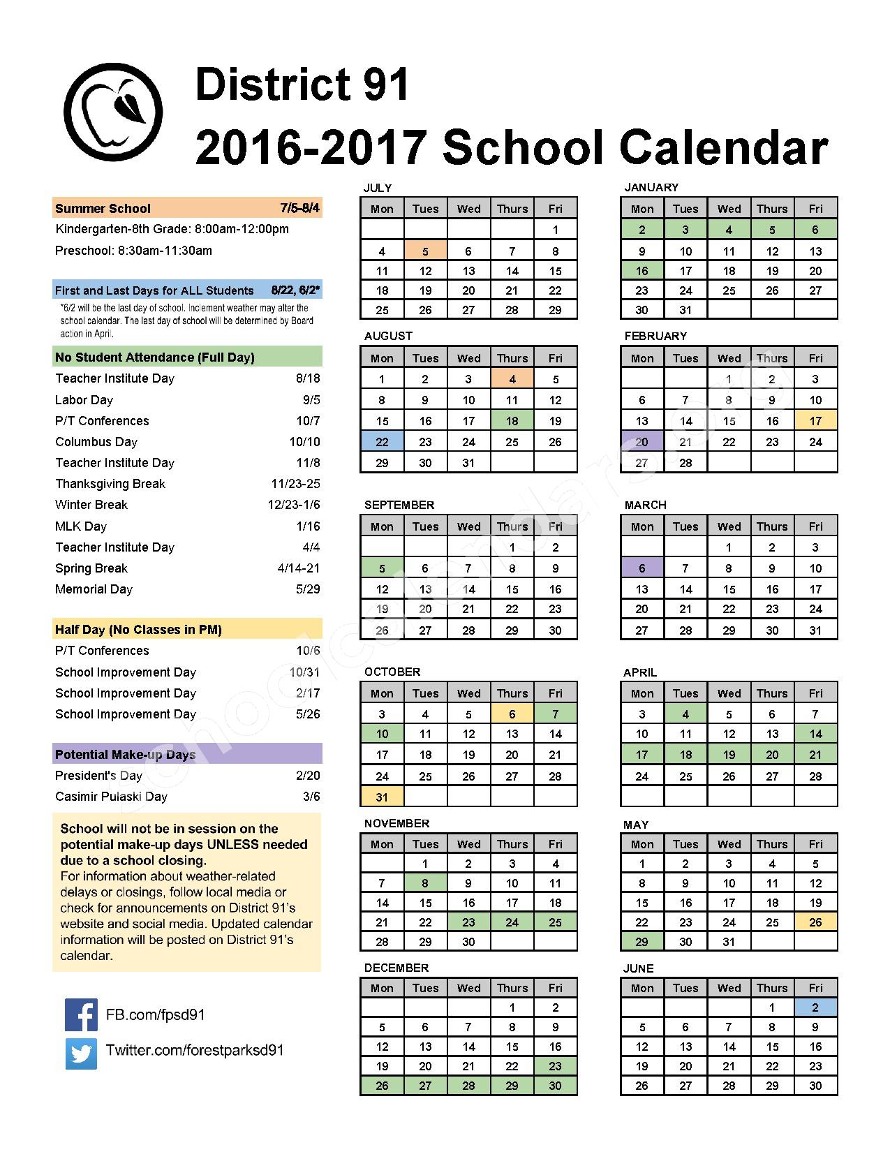 2016 2017 School Calendar Calendar Detail SchoolCalendars