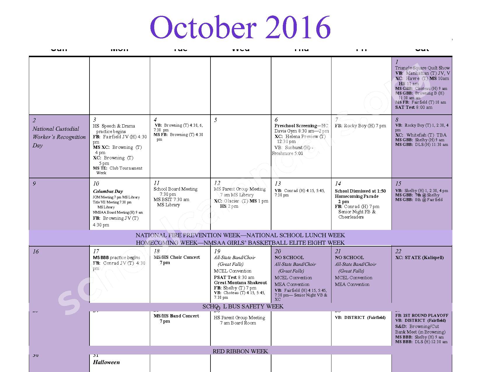 2016 - 2017 School Calendar – Hidden Lake Elementary School – page 3