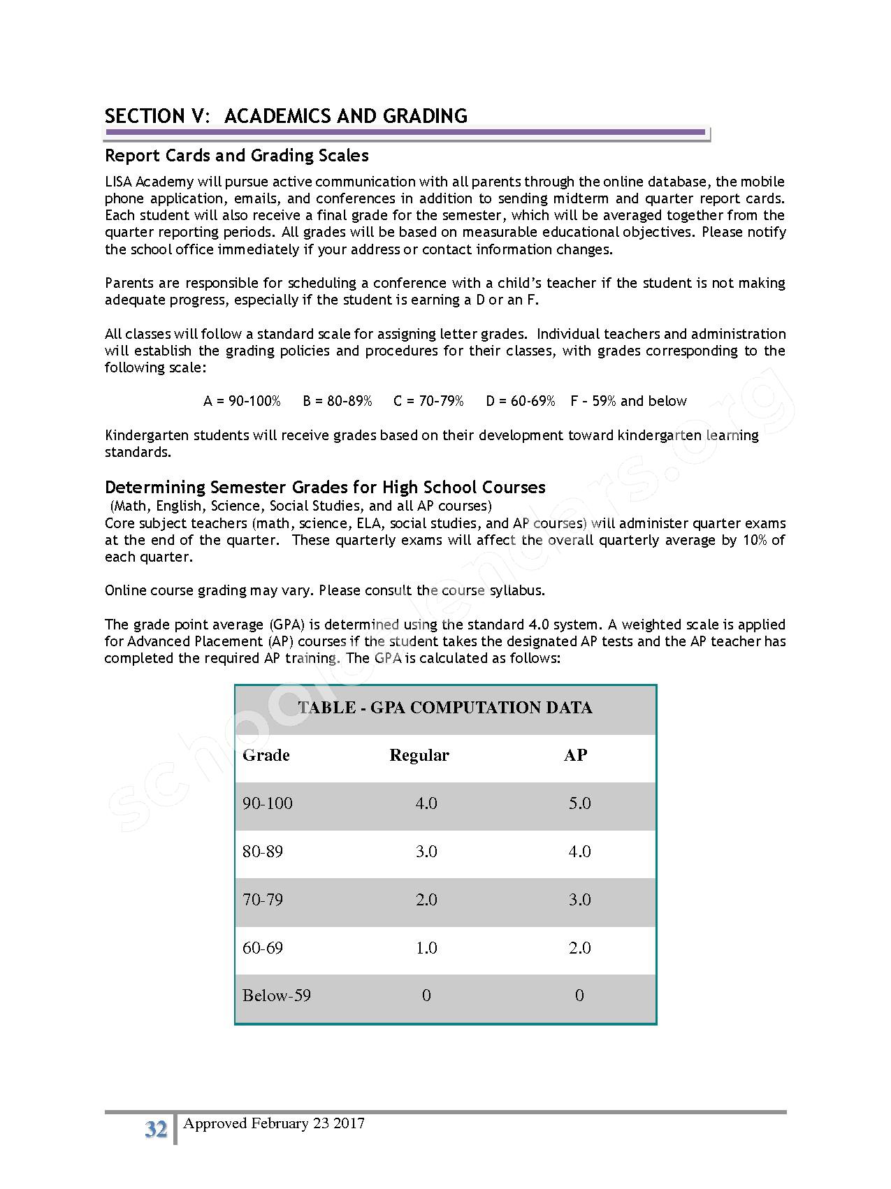 2016 - 2017 District Calendar – Lisa Academy Public Charter Schools – page 32