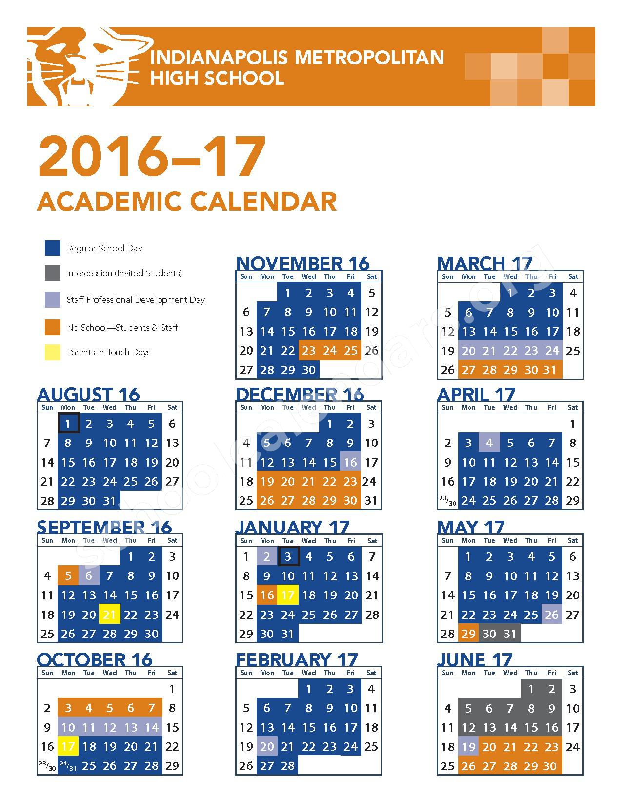 Indianapolis Metropolitan High School Calendars Indianapolis IN