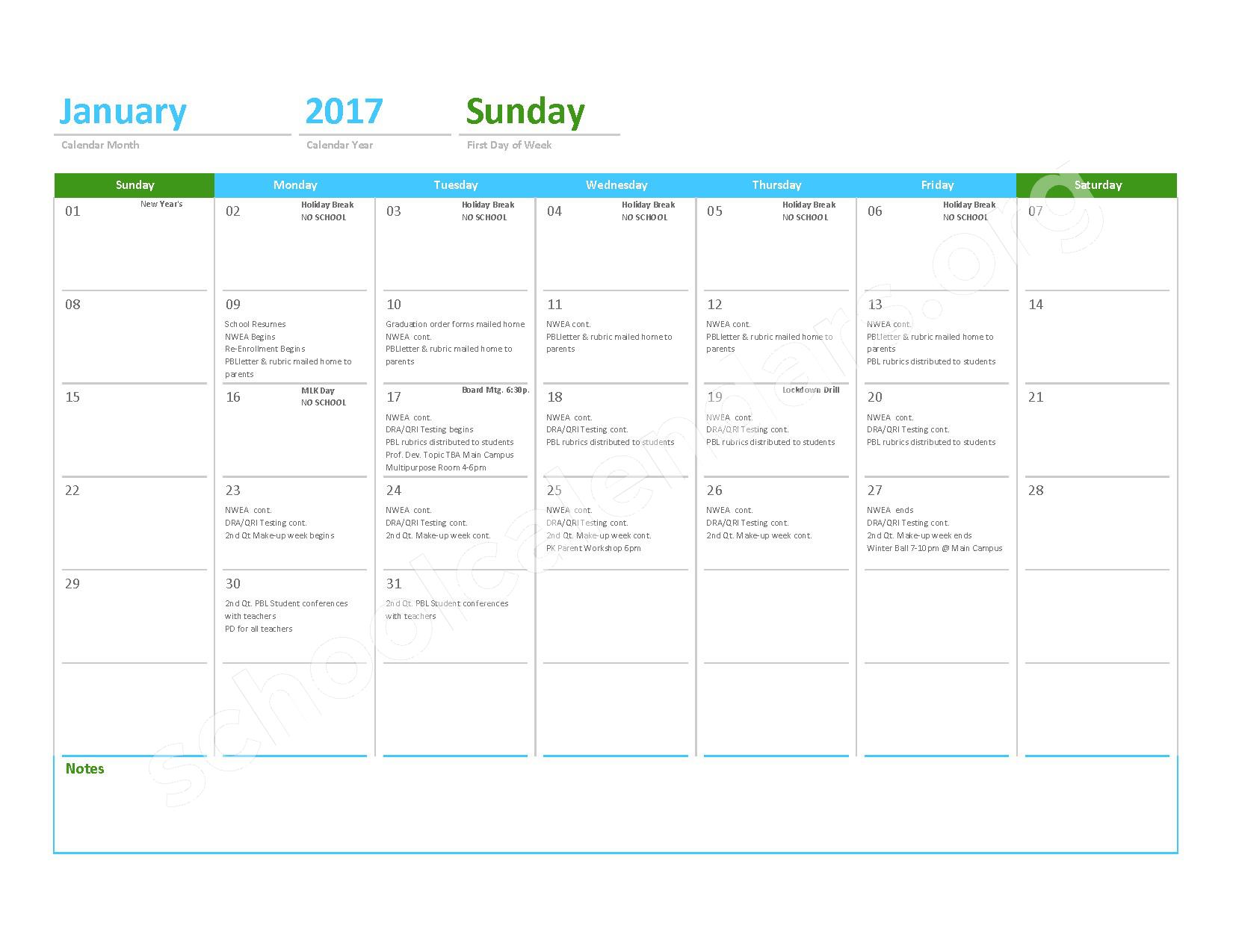 2016 - 2017 District Calendar – Crescent Academy – page 6